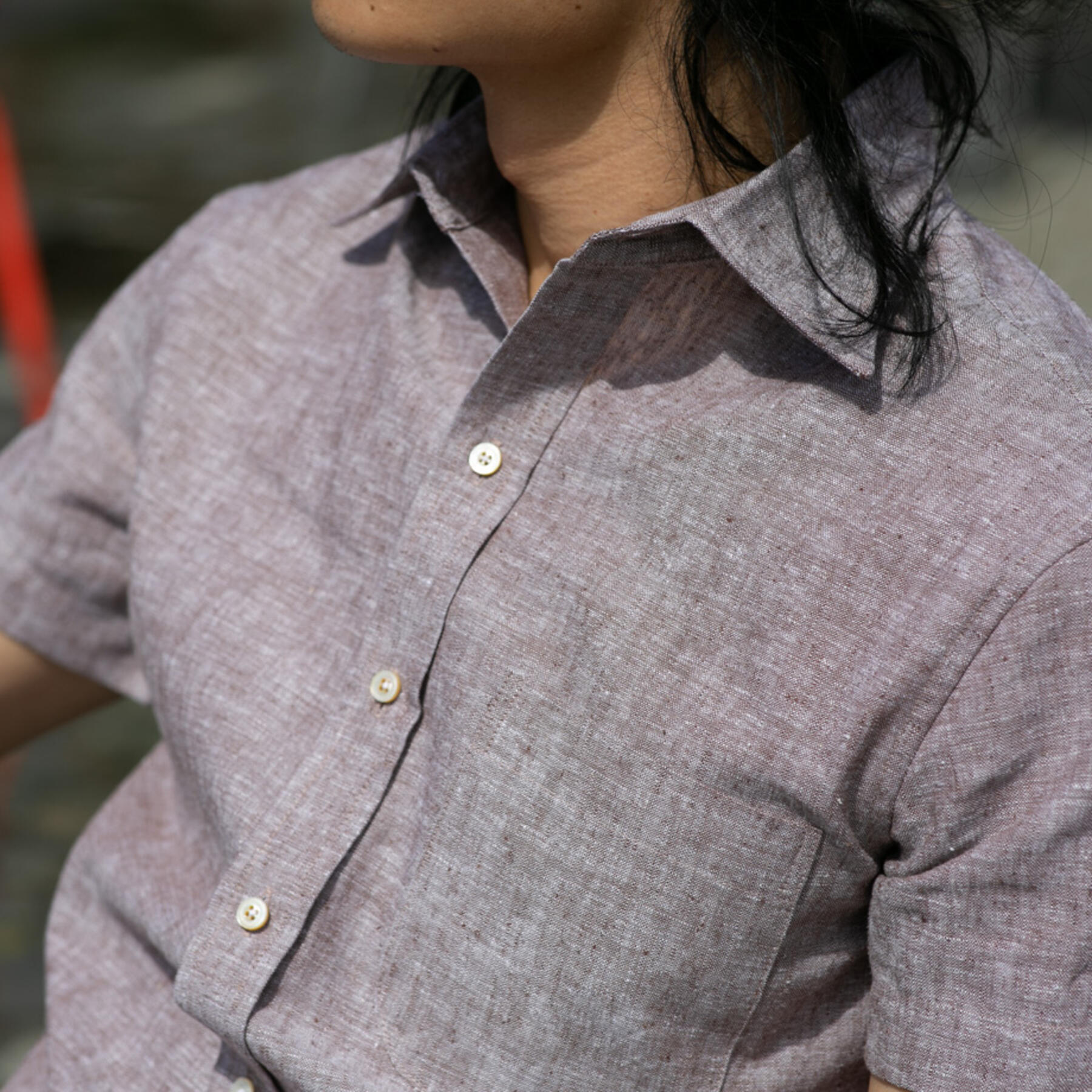 gustin #688 rust linen chambray short sleeve shirt
