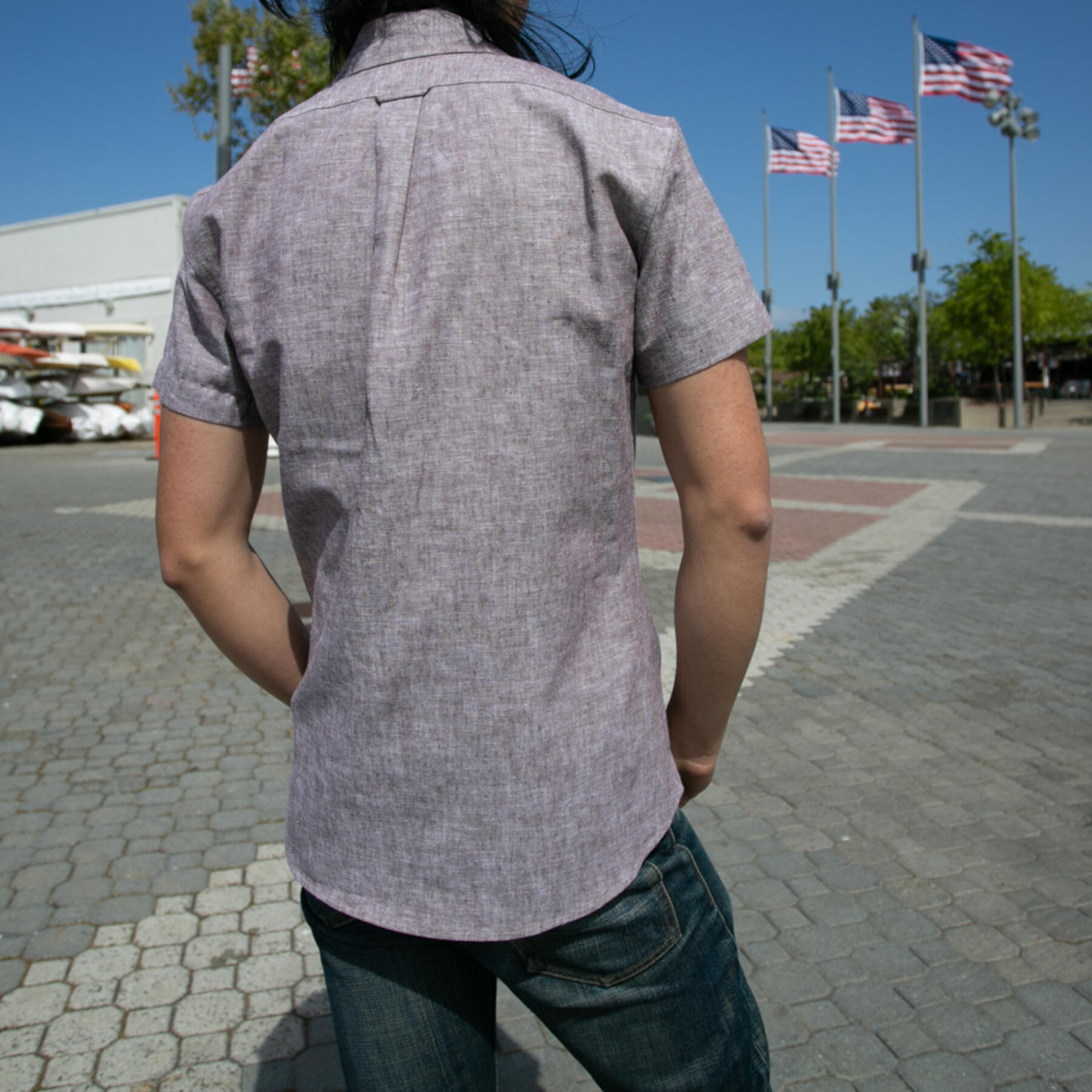 gustin #688 rust linen chambray short sleeve shirt