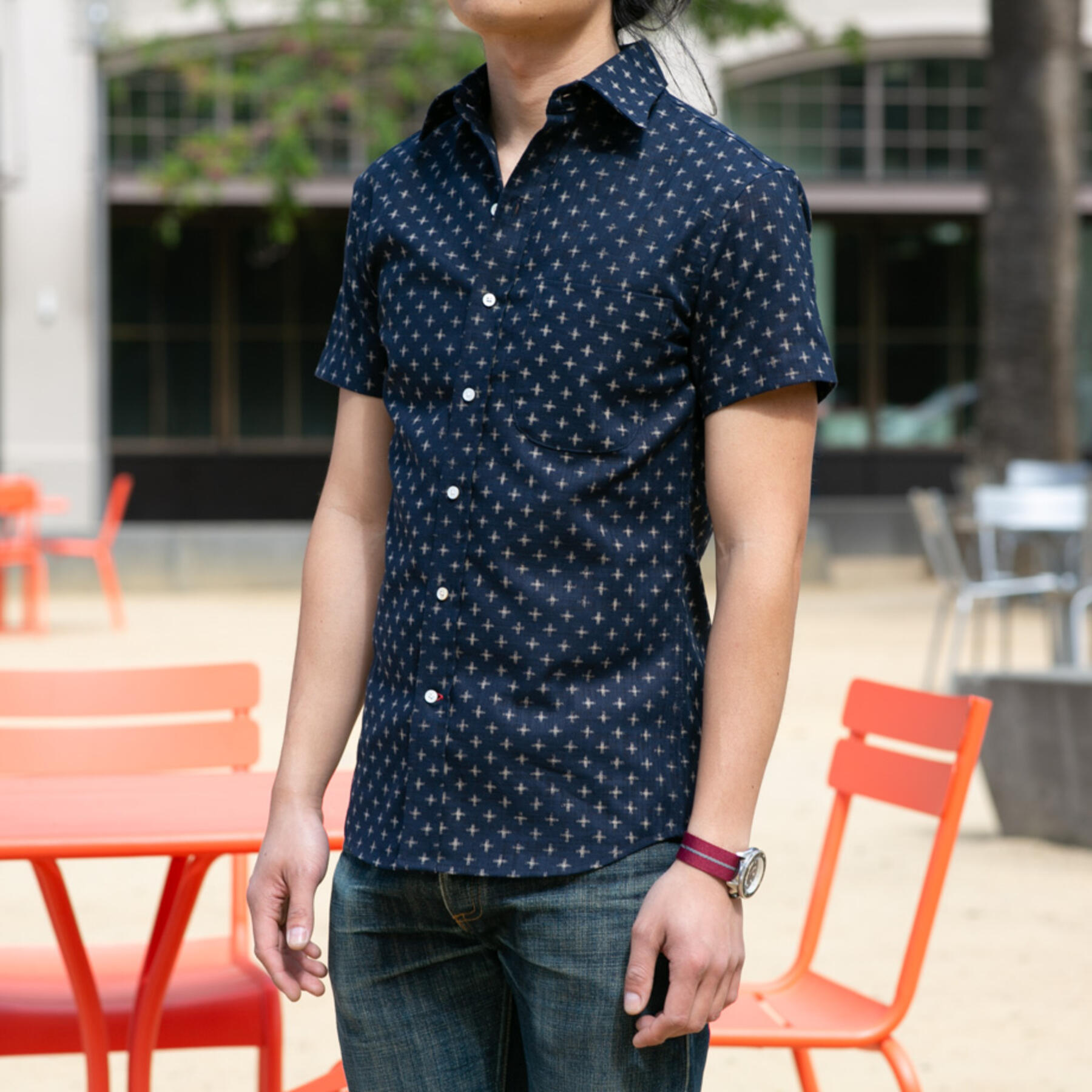 gustin #687 indigo star short sleeve shirt