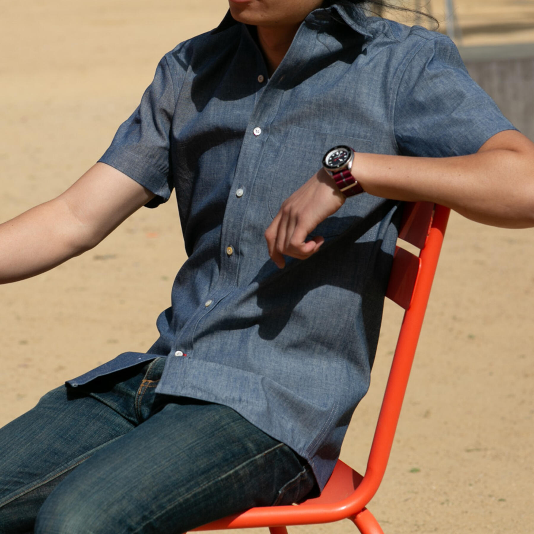 gustin #689 indigo chambray short sleeve shirt