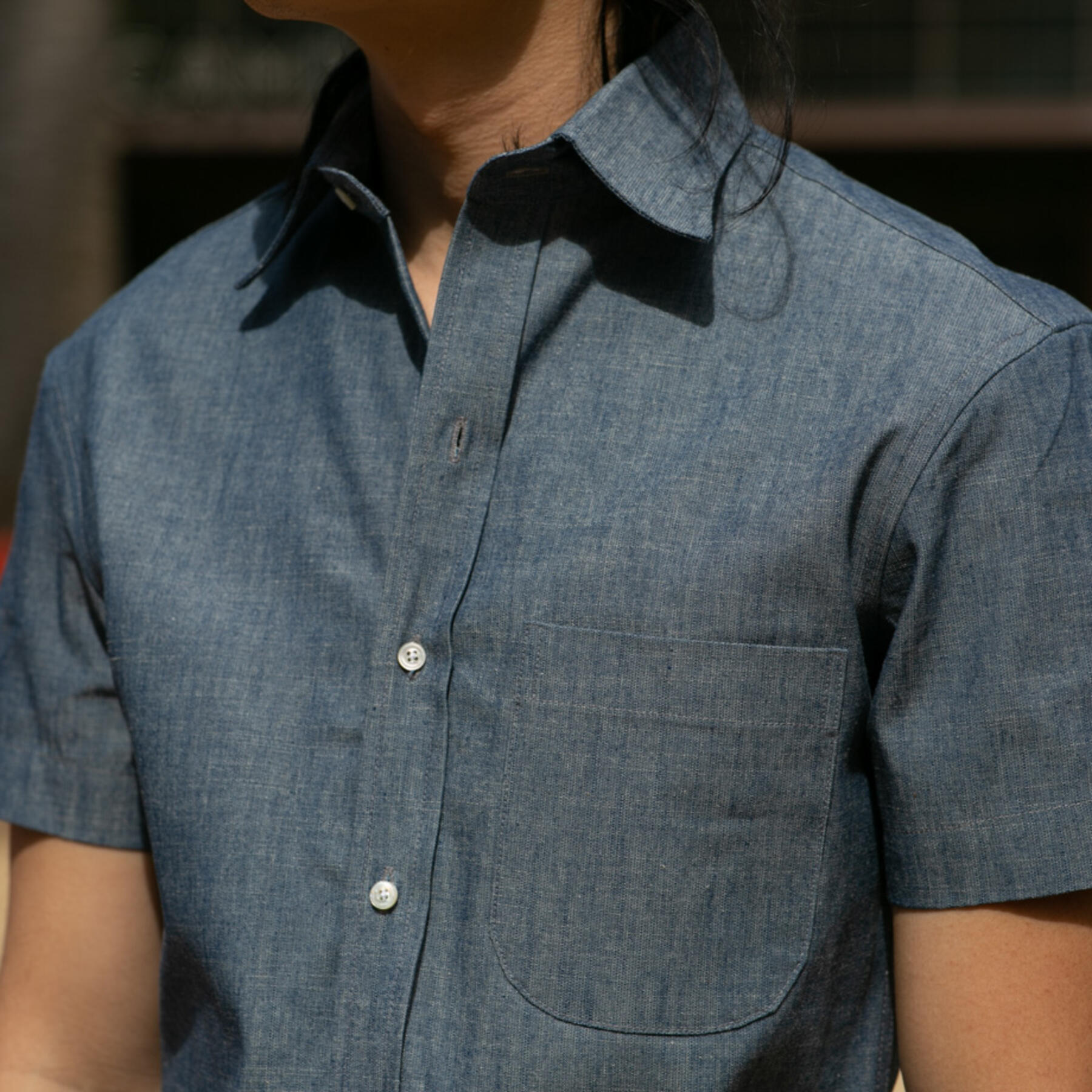 gustin #689 indigo chambray short sleeve shirt