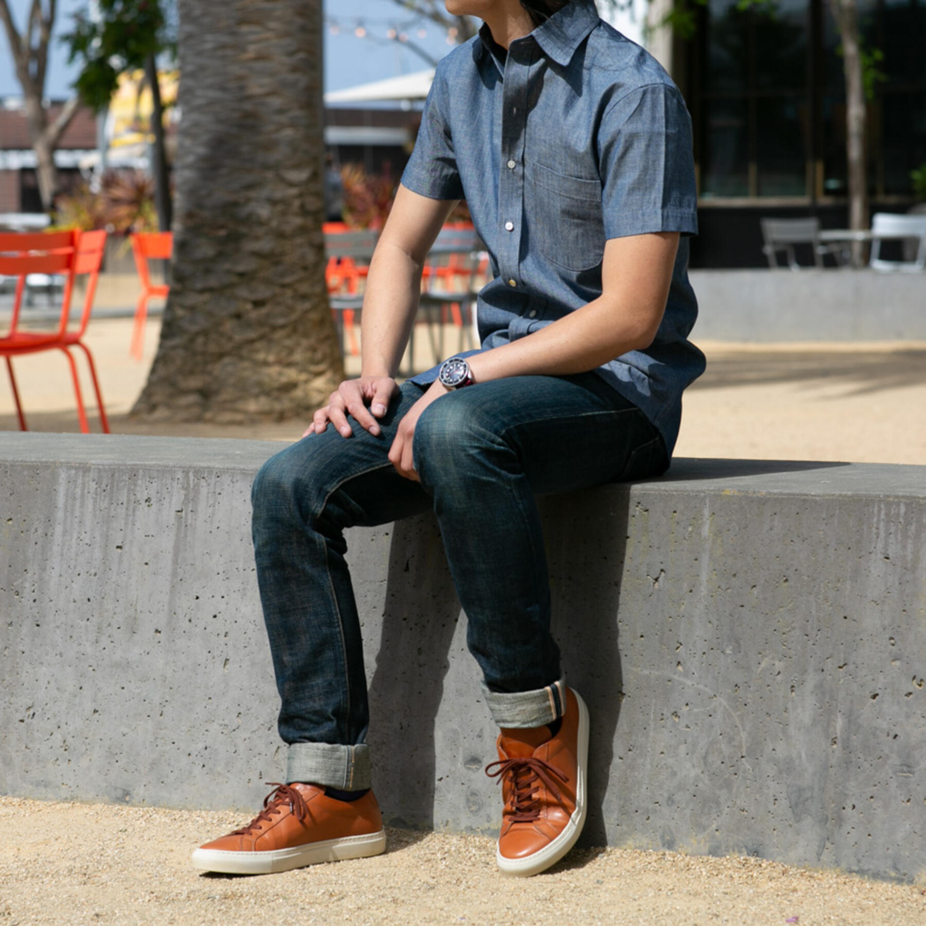 gustin #689 indigo chambray short sleeve shirt