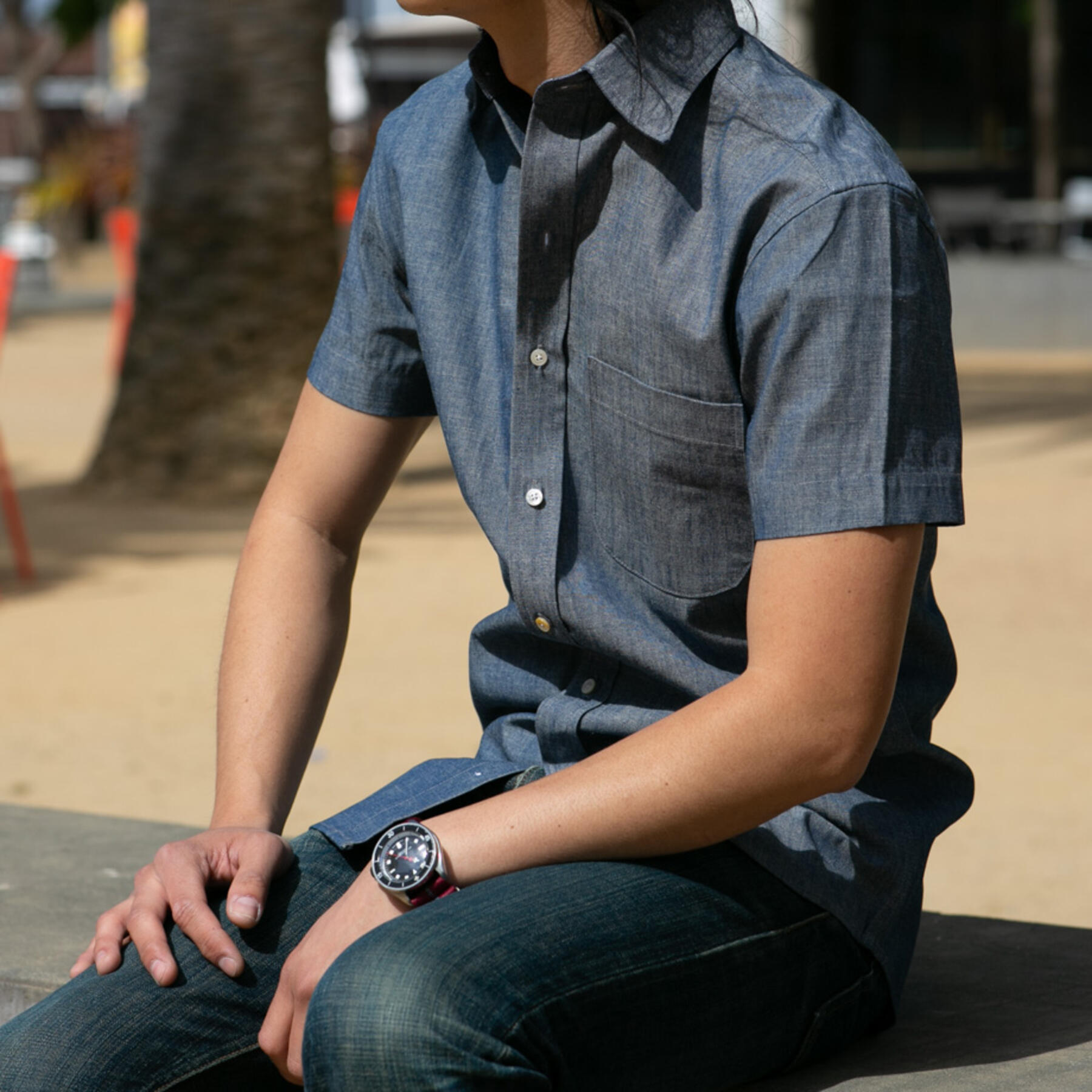 gustin #689 indigo chambray short sleeve shirt