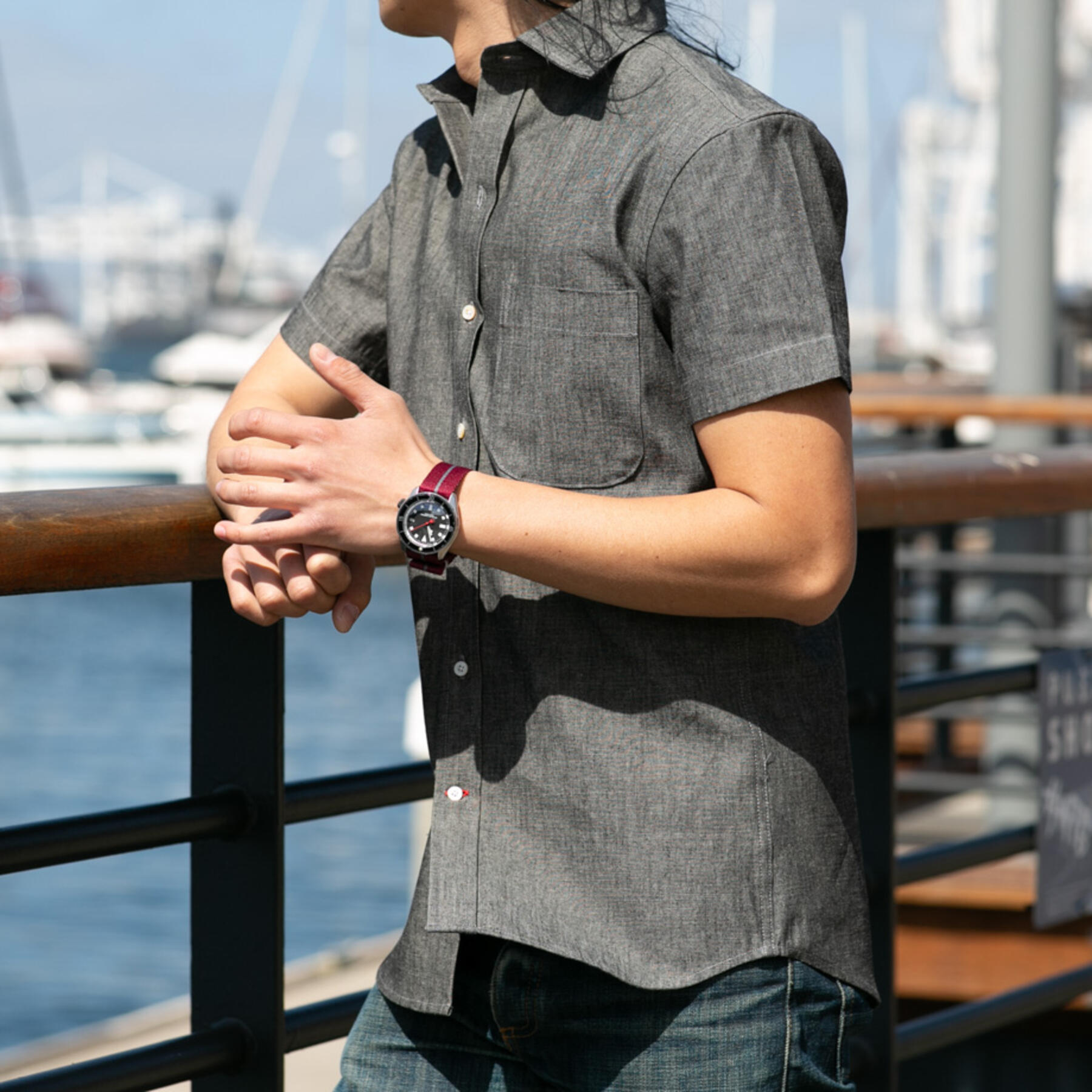 gustin #690 black chambray short sleeve shirt