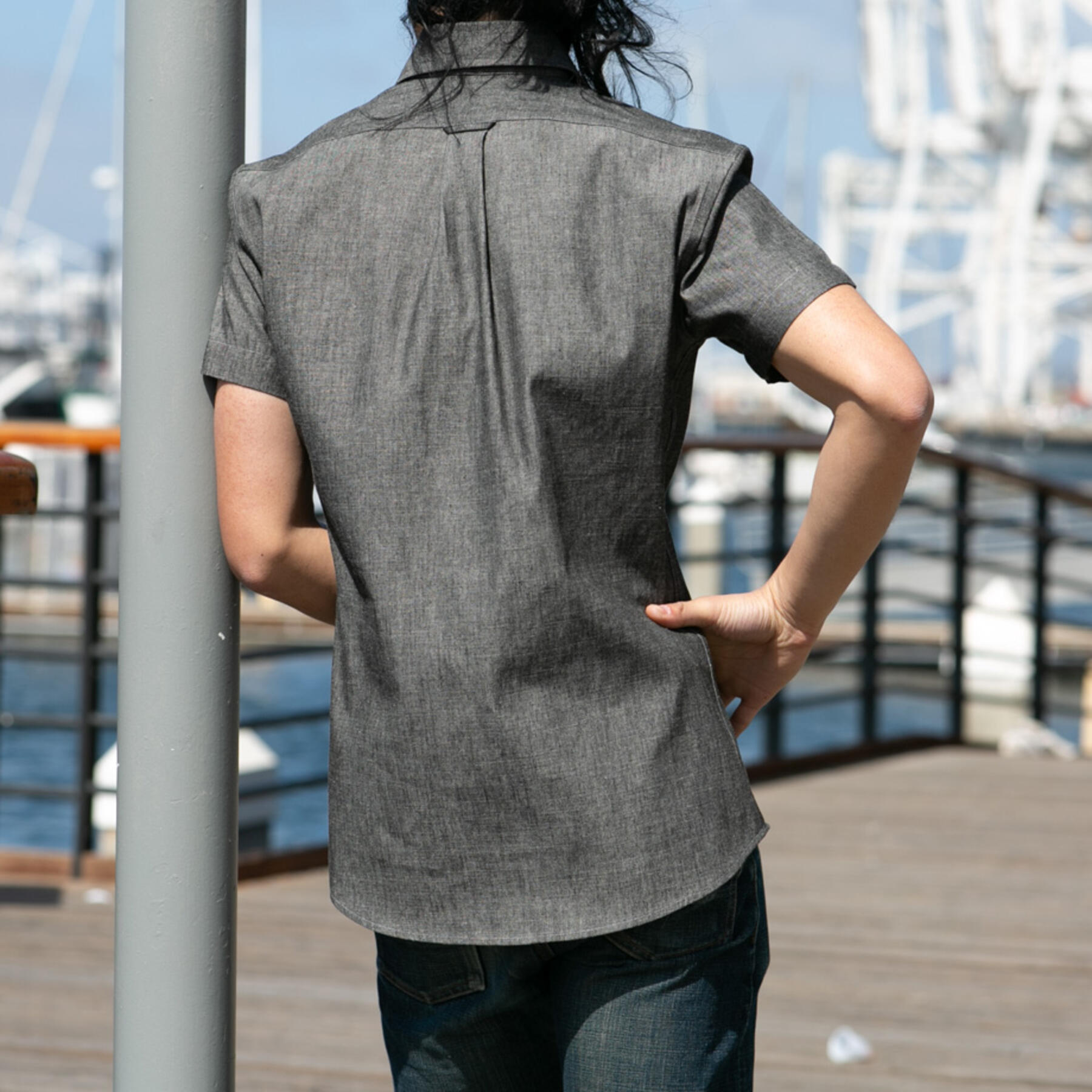 gustin #690 black chambray short sleeve shirt