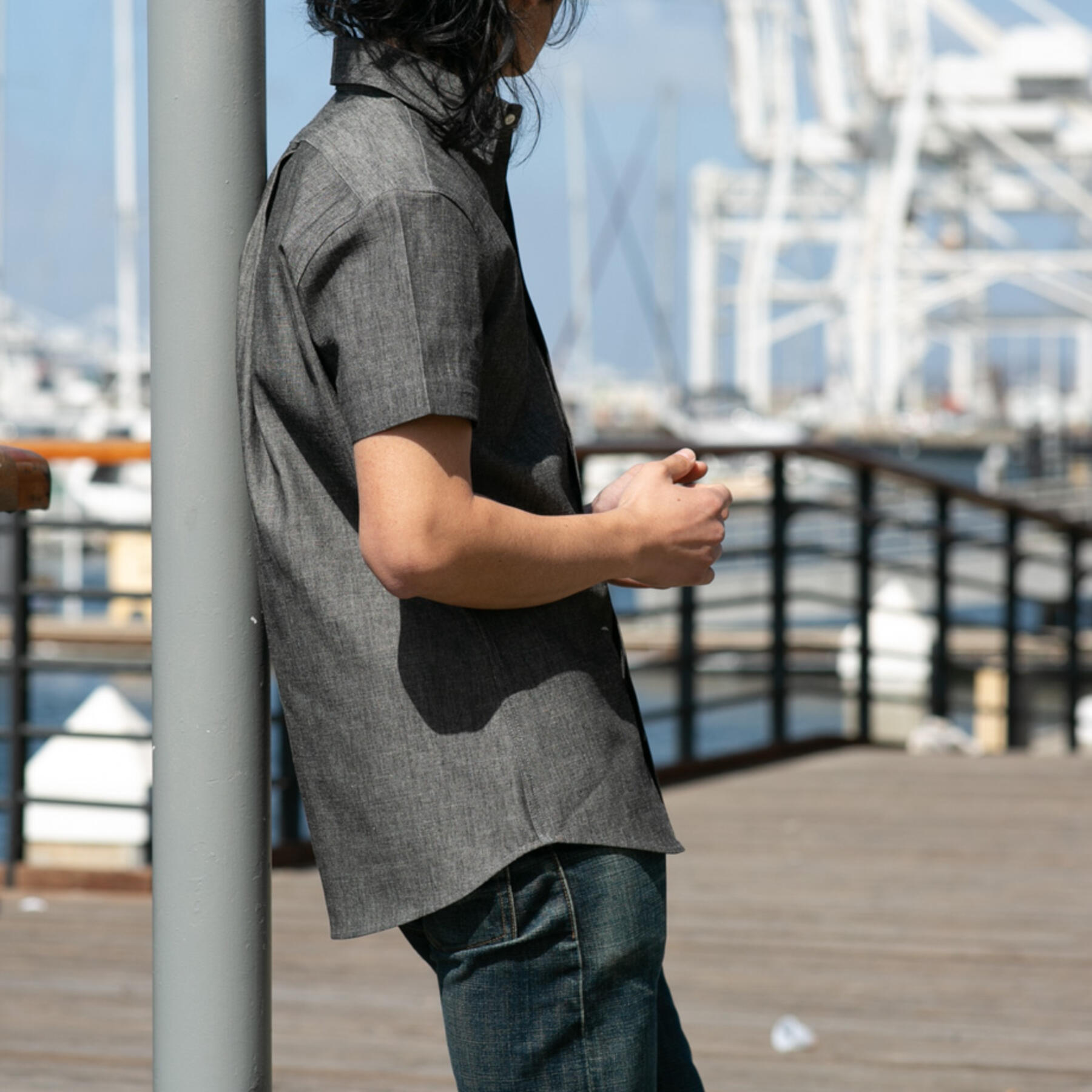 gustin #690 black chambray short sleeve shirt