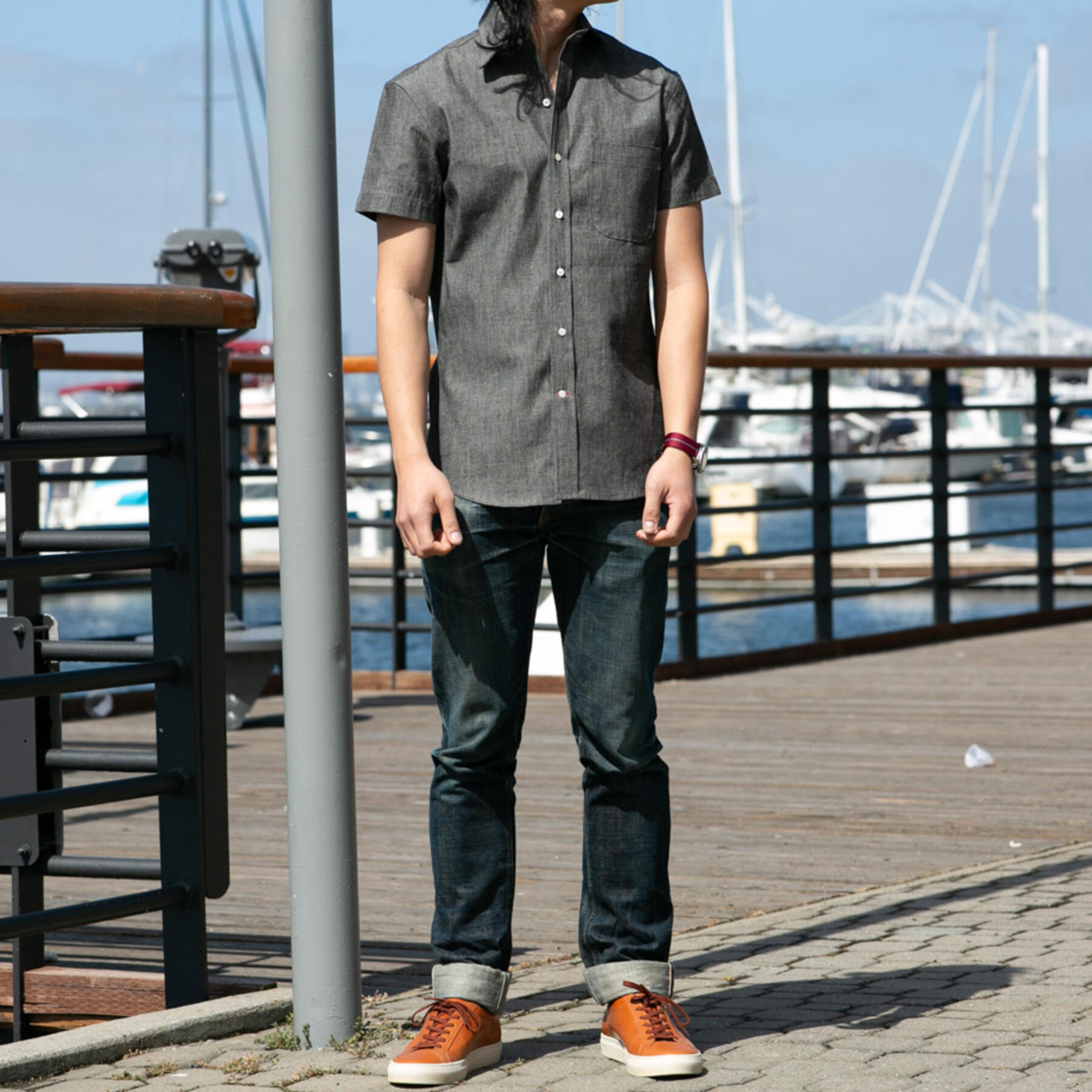 gustin #690 black chambray short sleeve shirt