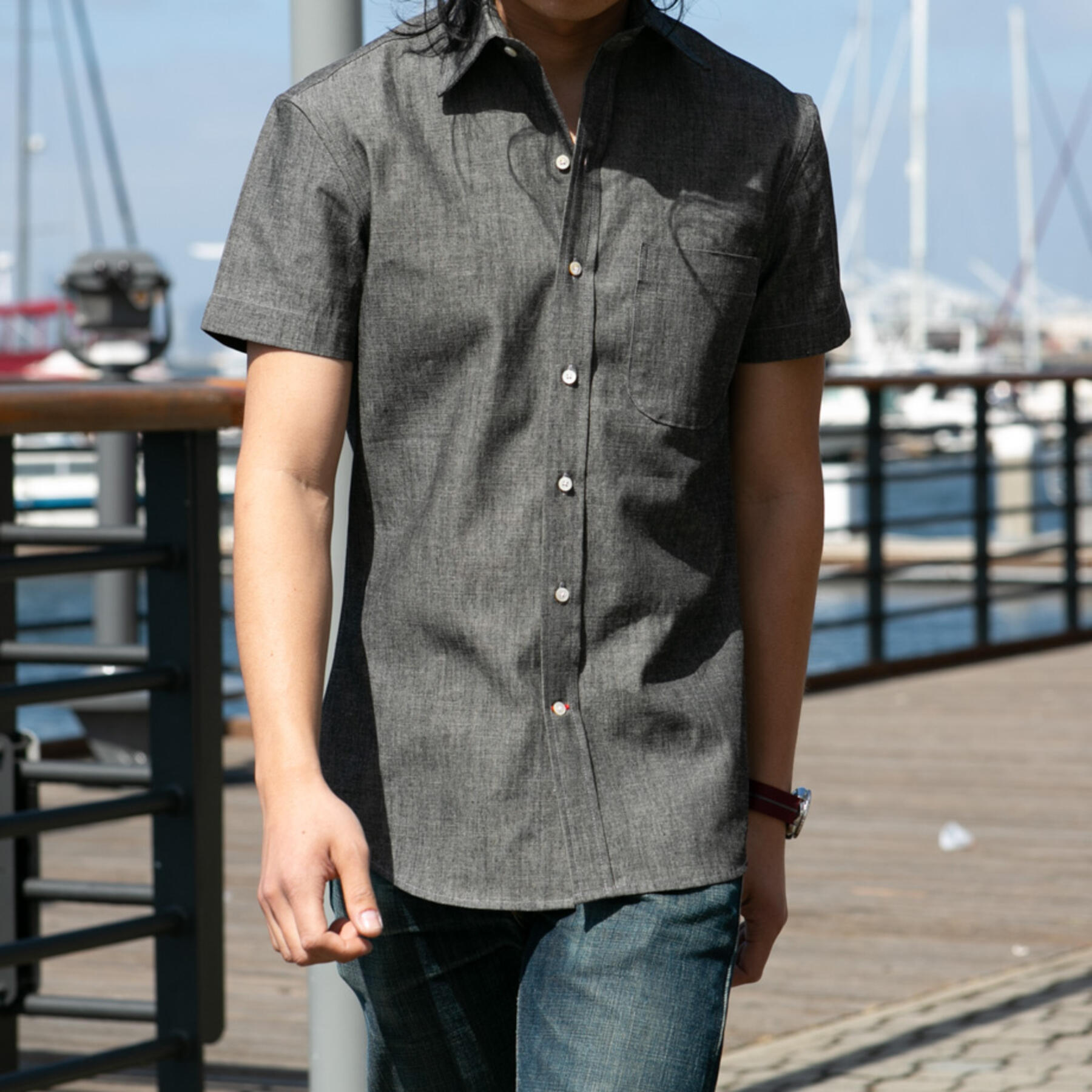 gustin #690 black chambray short sleeve shirt