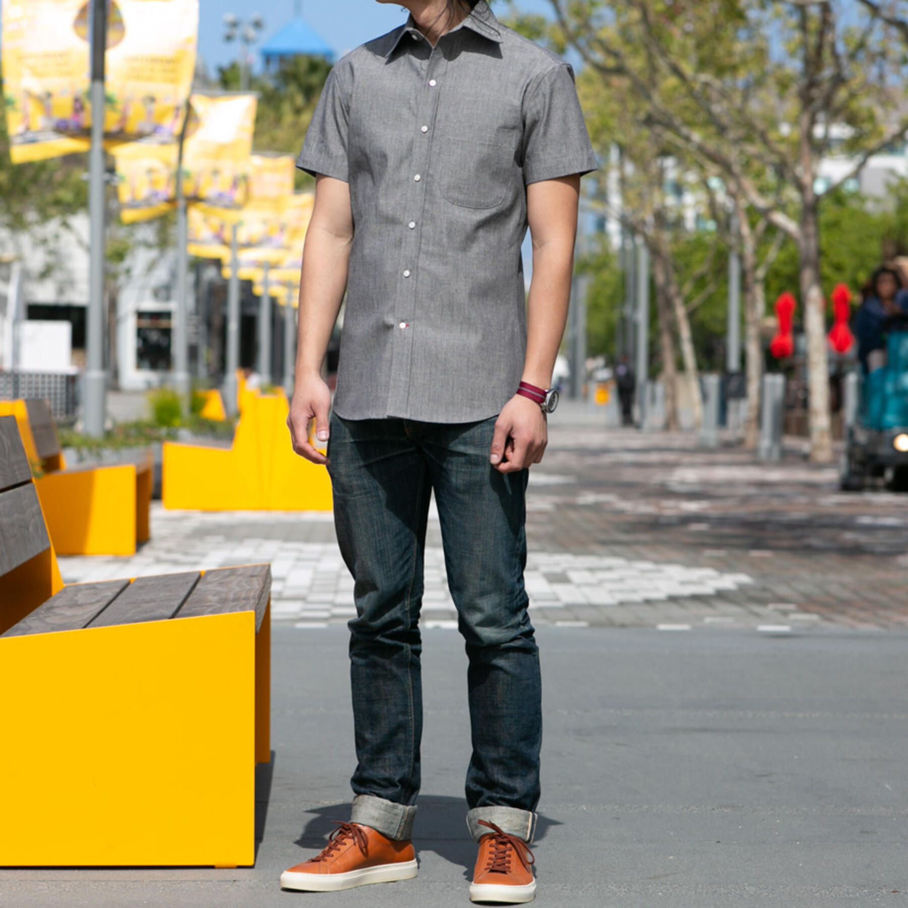 gustin #691 grey chambray short sleeve shirt