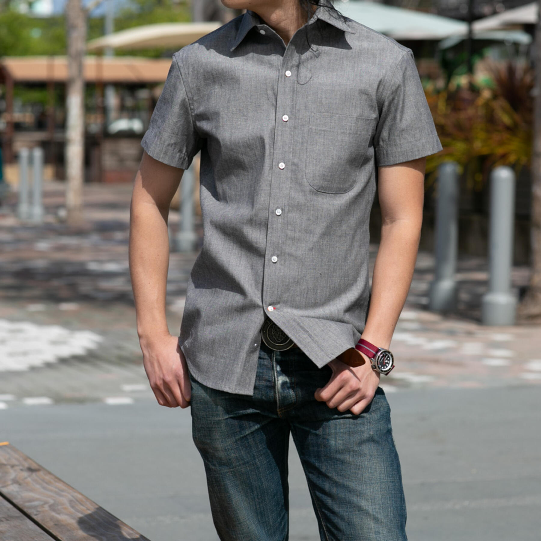gustin #691 grey chambray short sleeve shirt