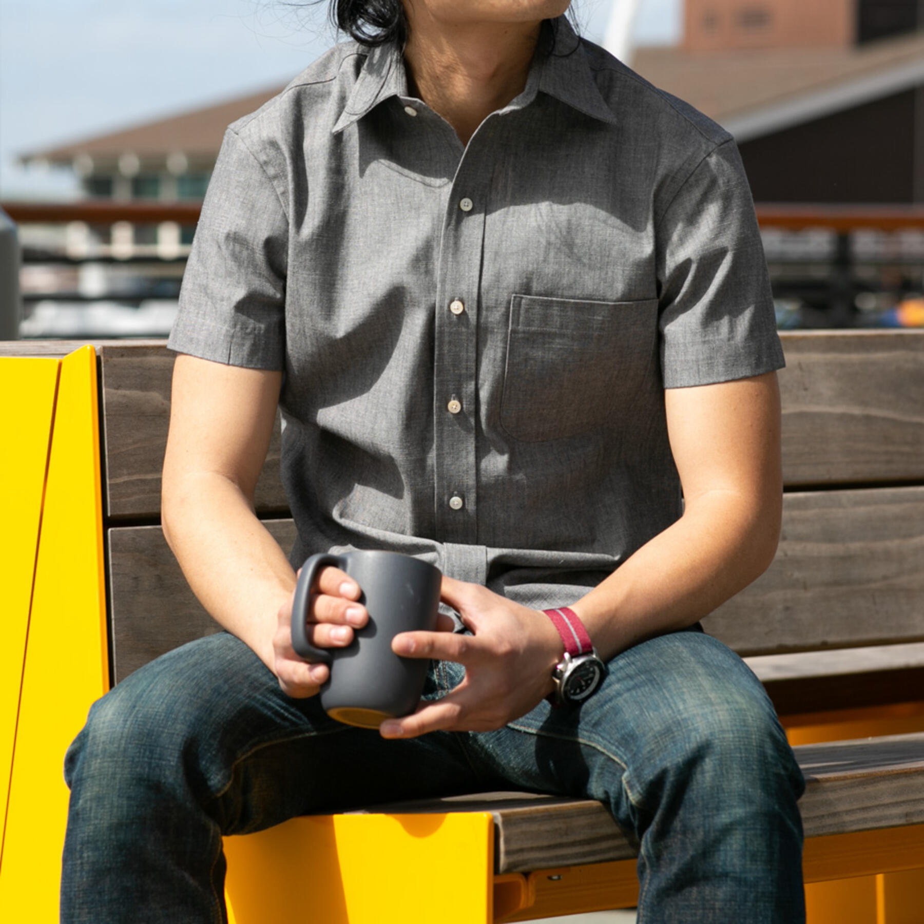 gustin #691 grey chambray short sleeve shirt