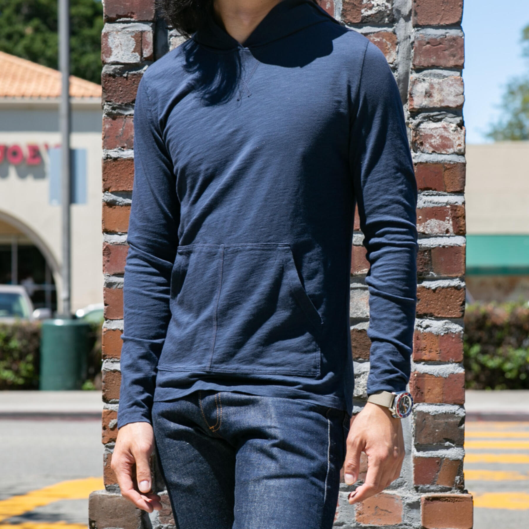 gustin superlight slub pocket hoodie - navy