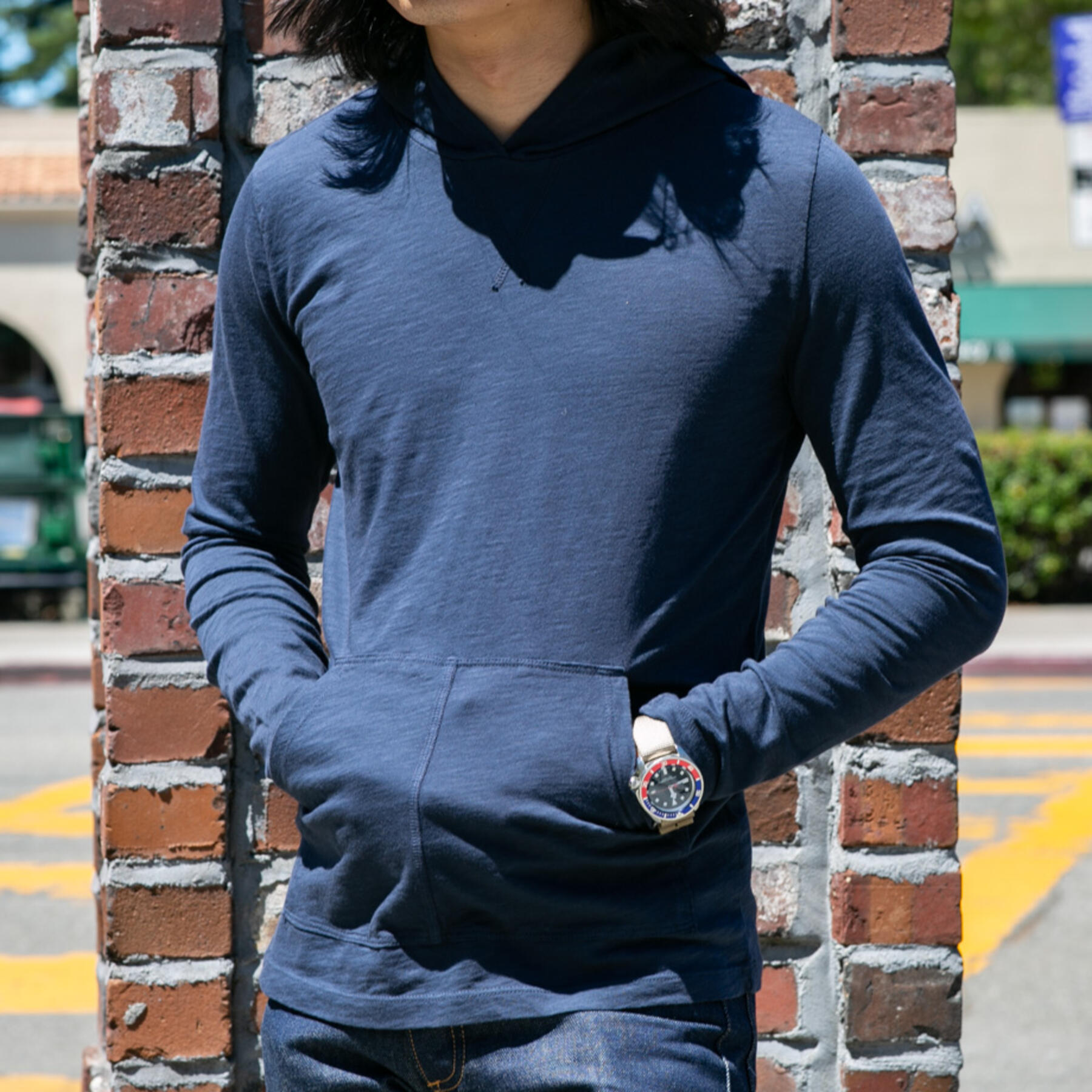 gustin superlight slub pocket hoodie - navy