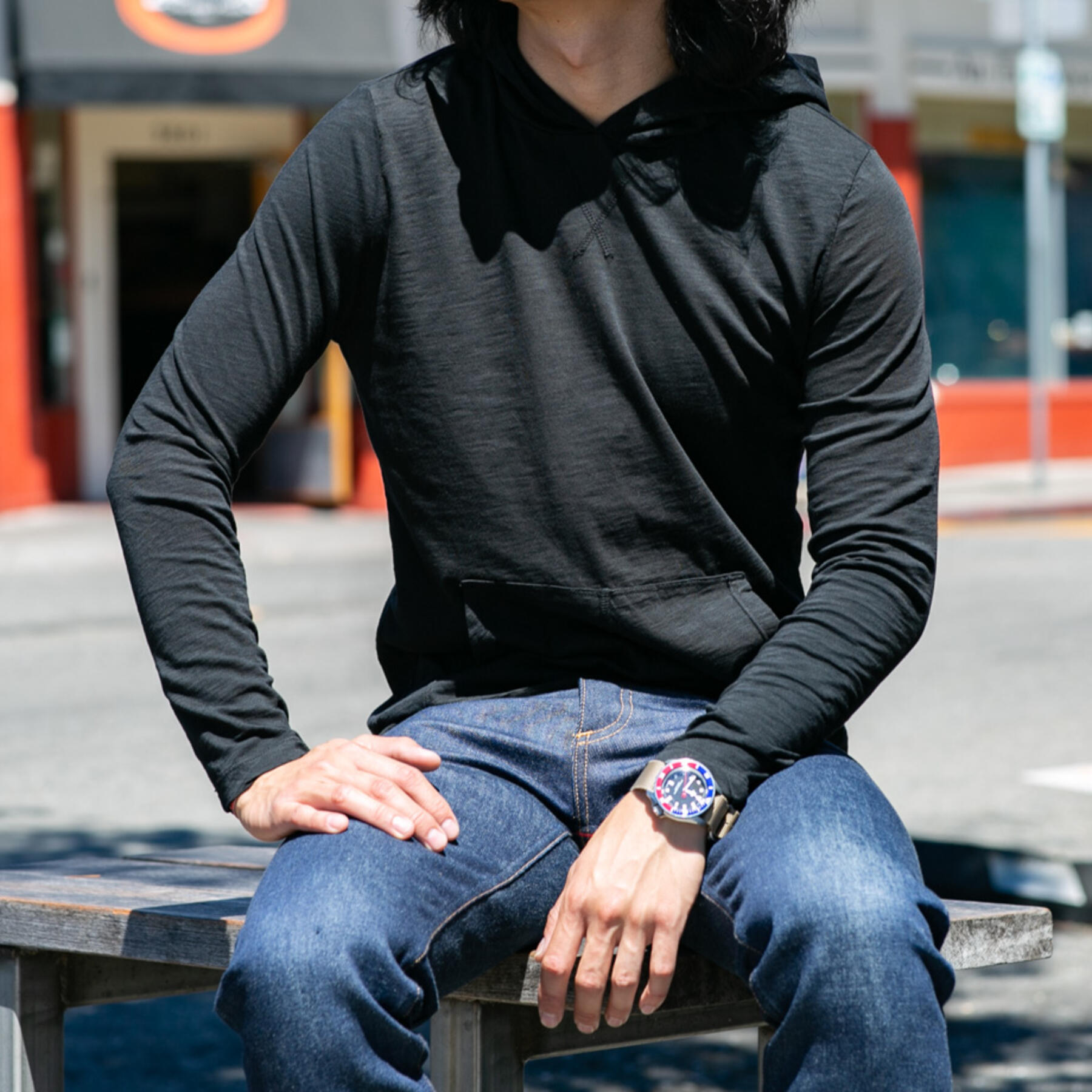 gustin superlight slub pocket hoodie - navy