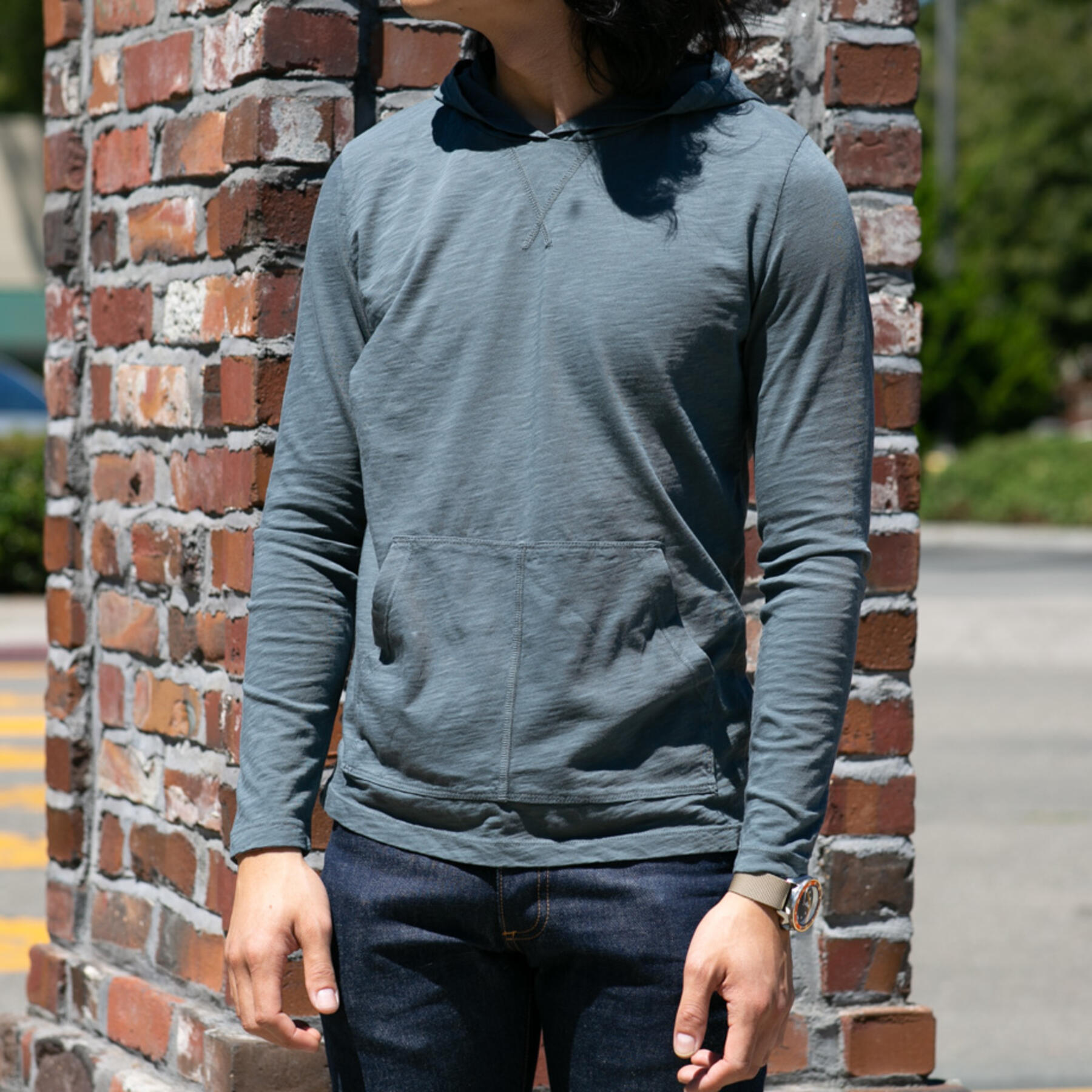 gustin superlight slub pocket hoodie - titanium