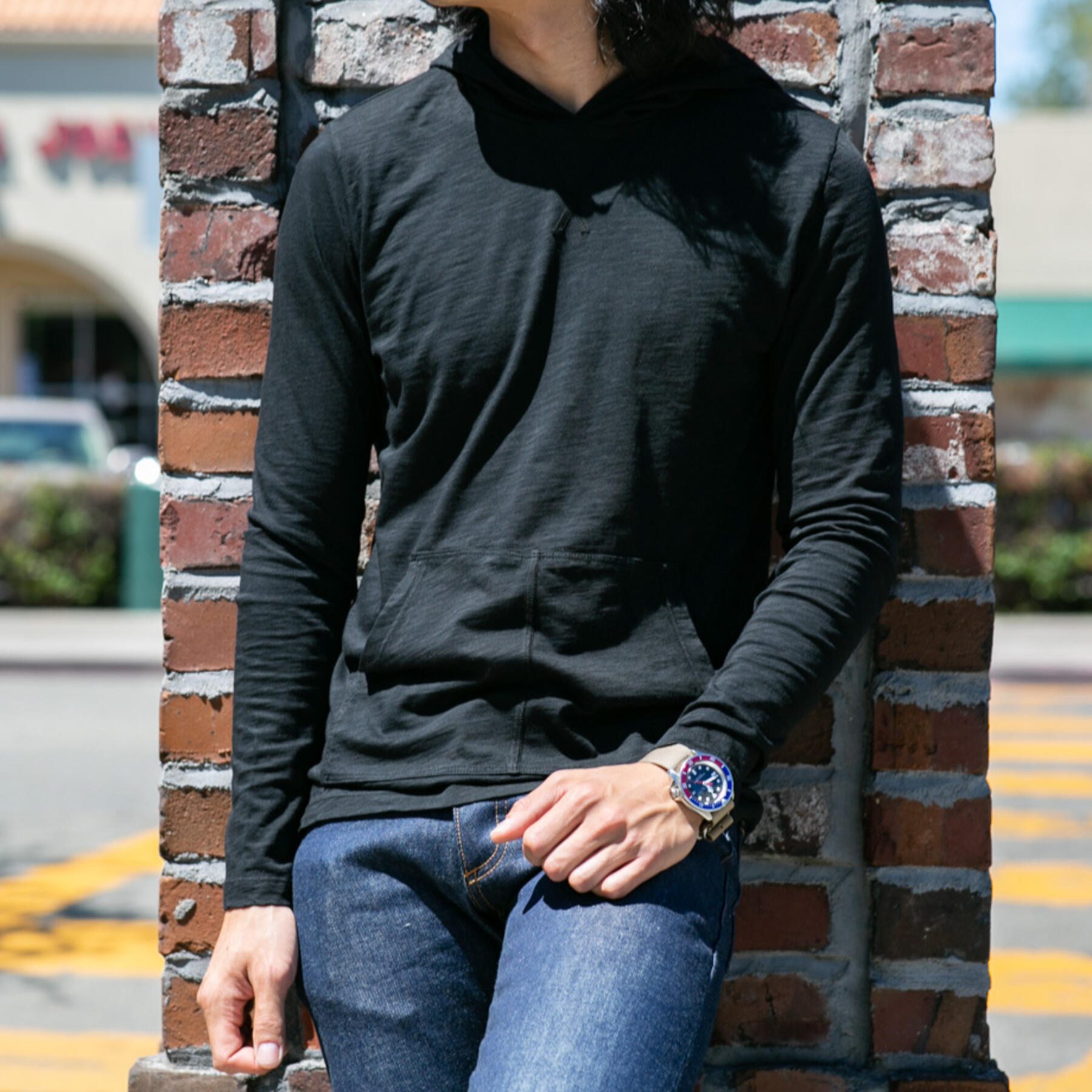 gustin superlight slub pocket hoodie - black