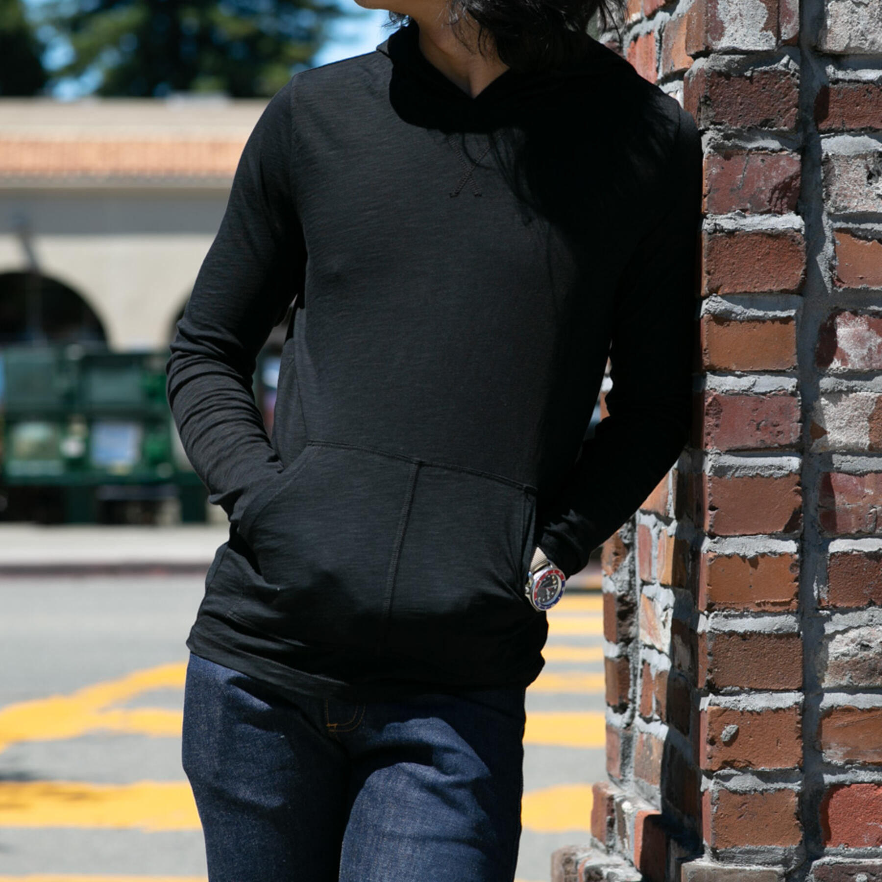 gustin superlight slub pocket hoodie - black