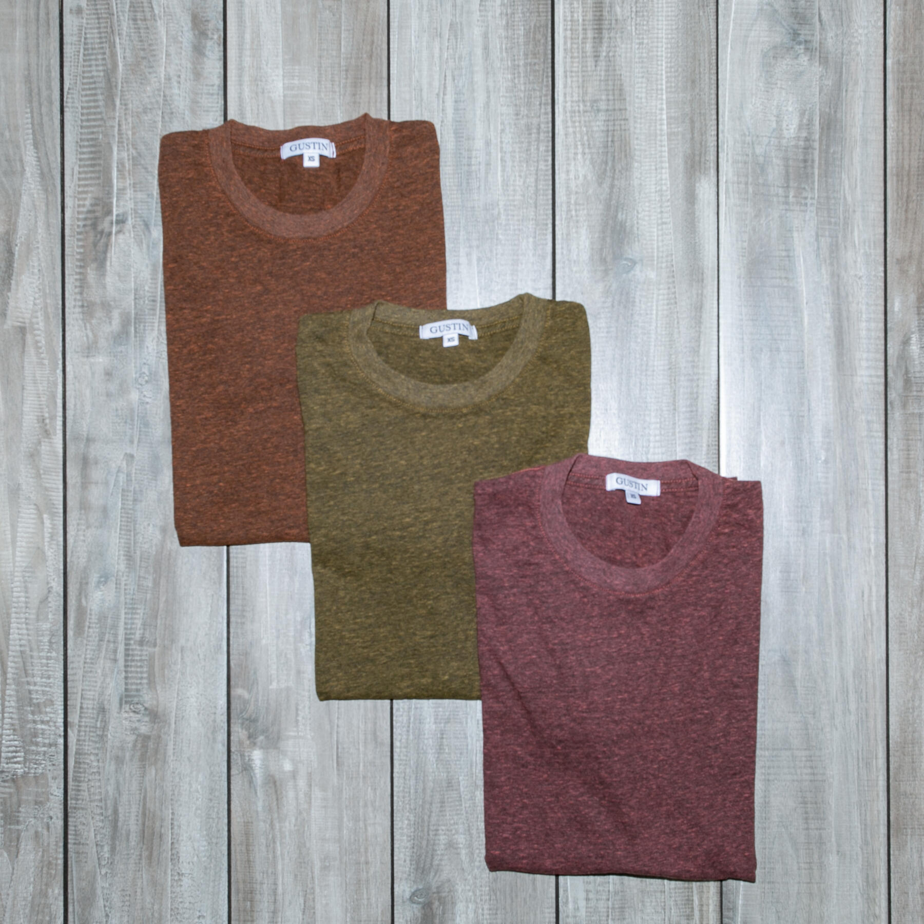 gustin usa heather t-shirt 3 pack (rust, rose, camel)