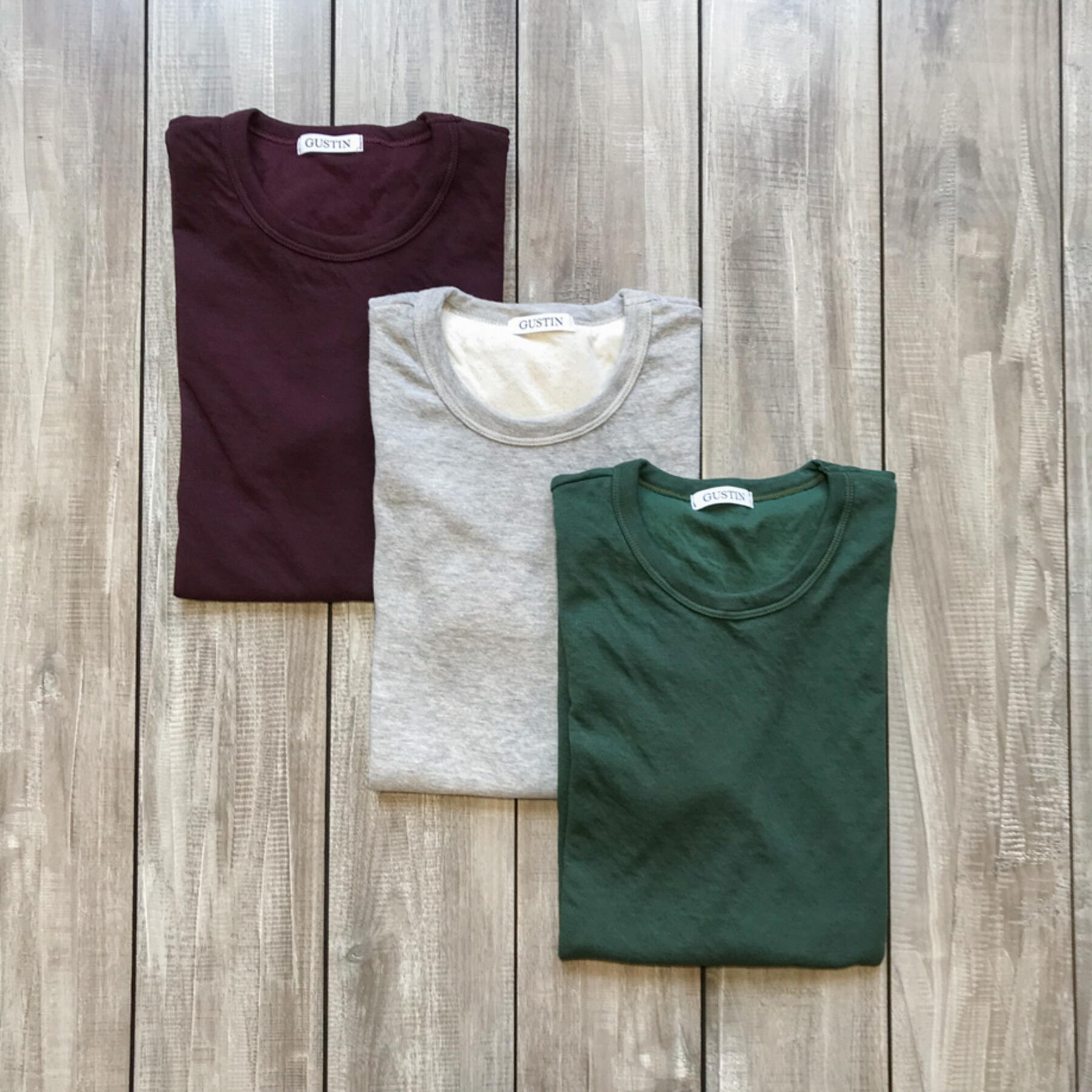 gustin double knit t-shirt - 3 pack (heather grey, oxblood, forest)
