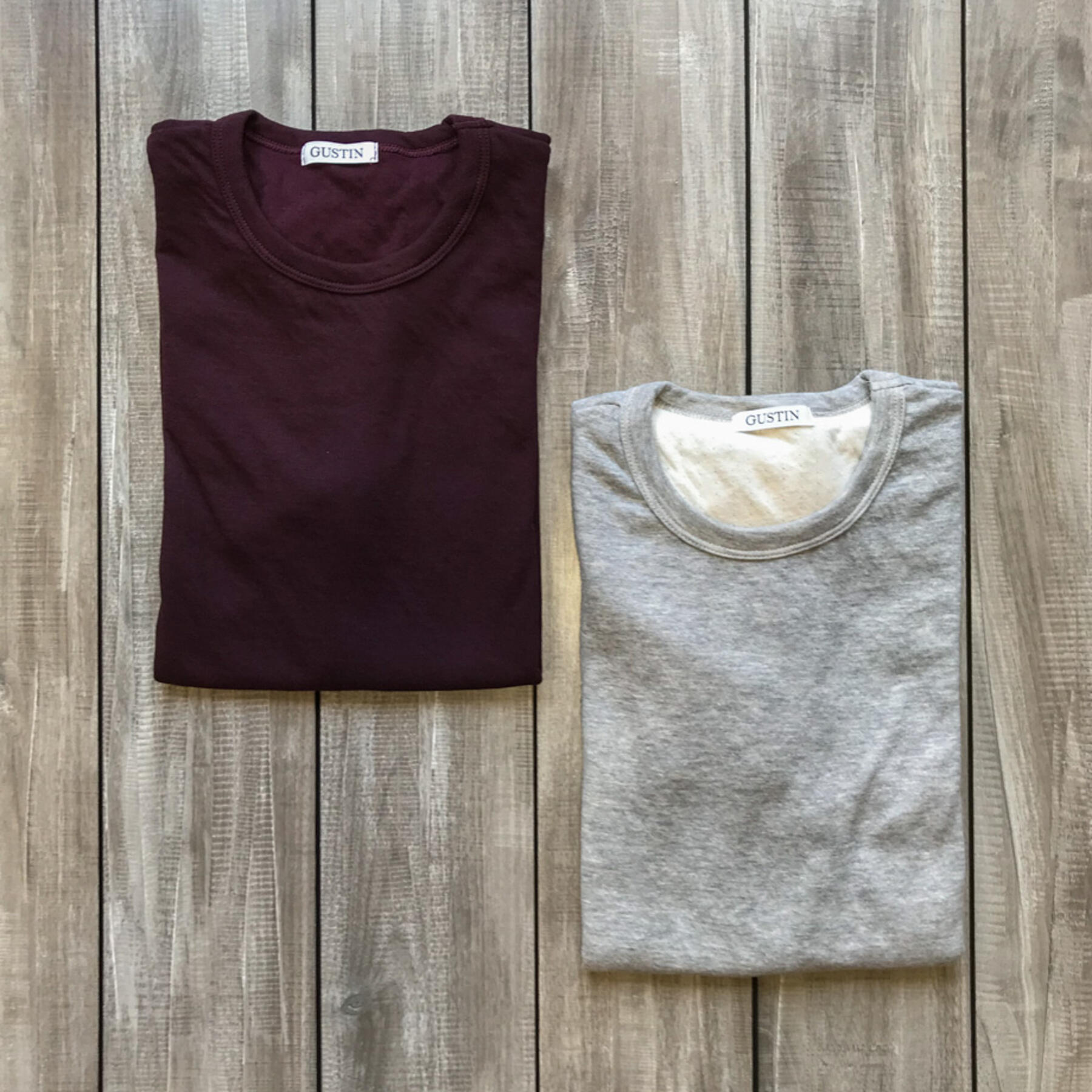 gustin double knit t-shirt - 2 pack (heather grey, oxblood)