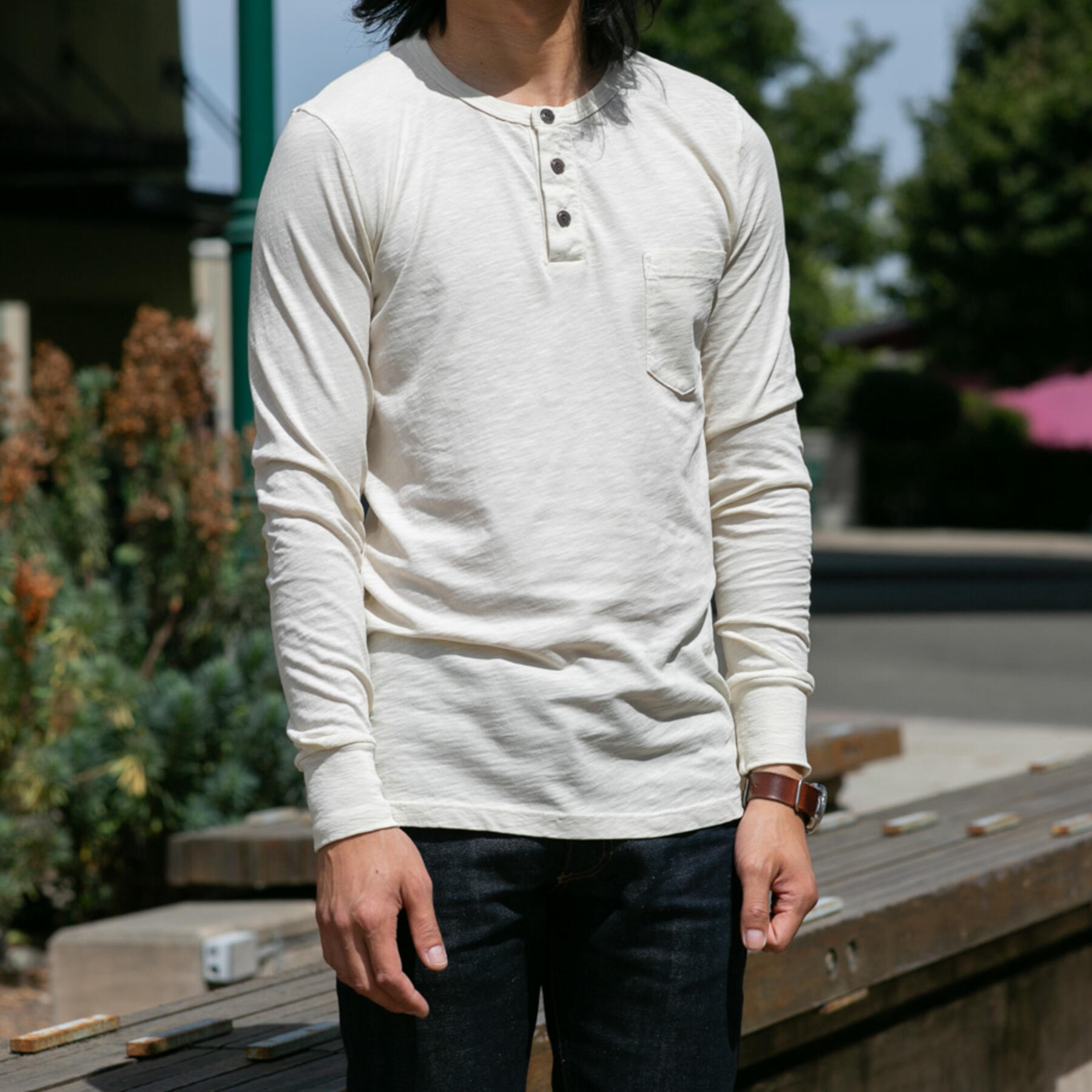 gustin slub pocket henley - natural