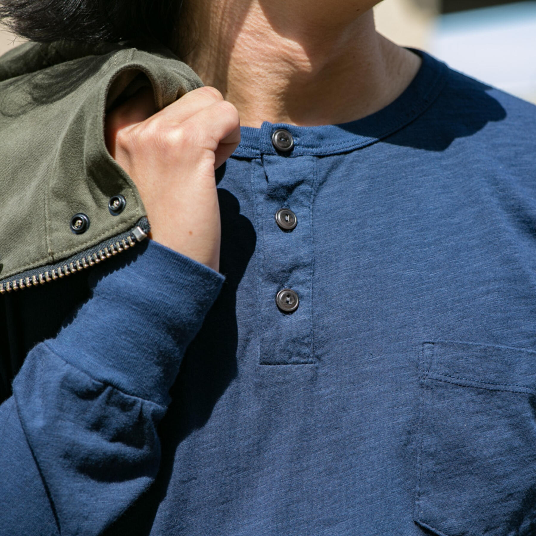gustin slub pocket henley - vintage navy