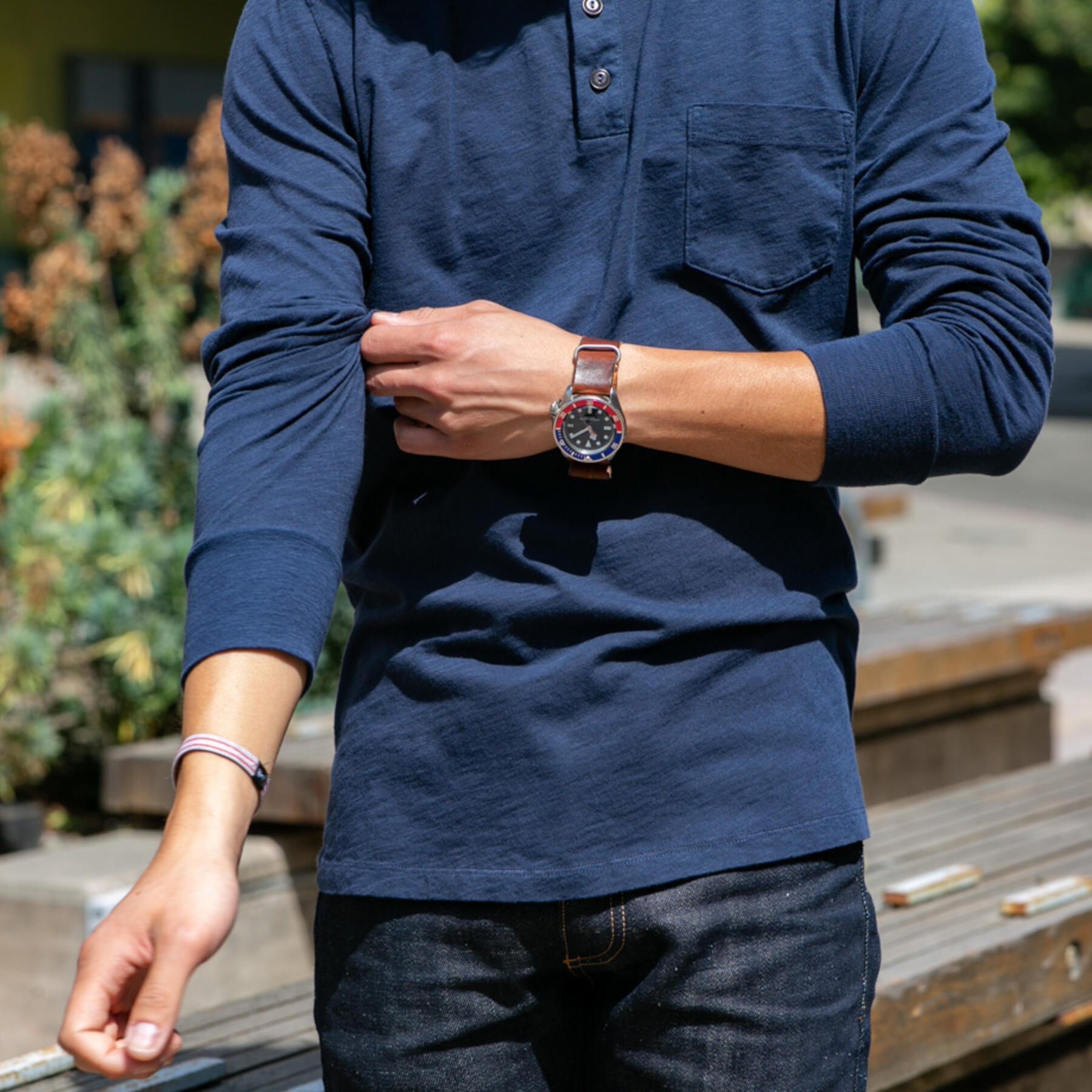 gustin slub pocket henley - vintage navy