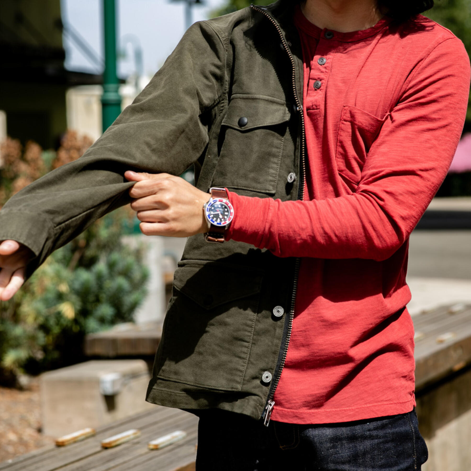gustin slub pocket henley - red
