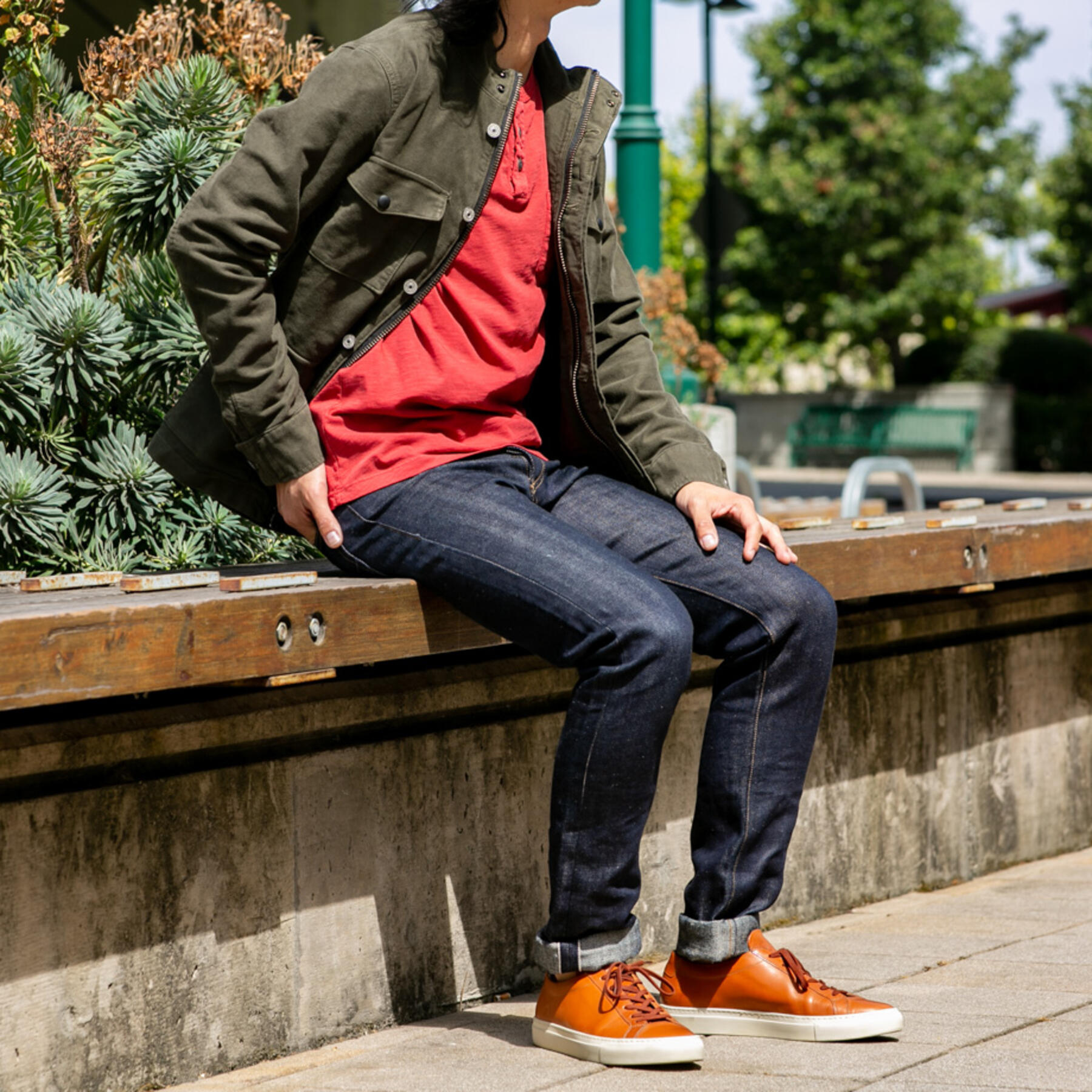 gustin slub pocket henley - red