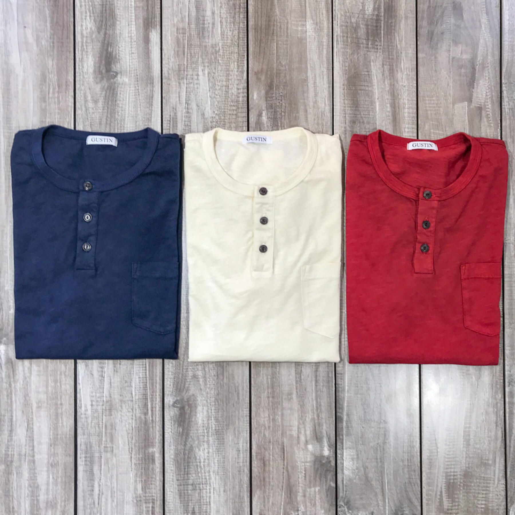 gustin slub pocket henley 3 pack