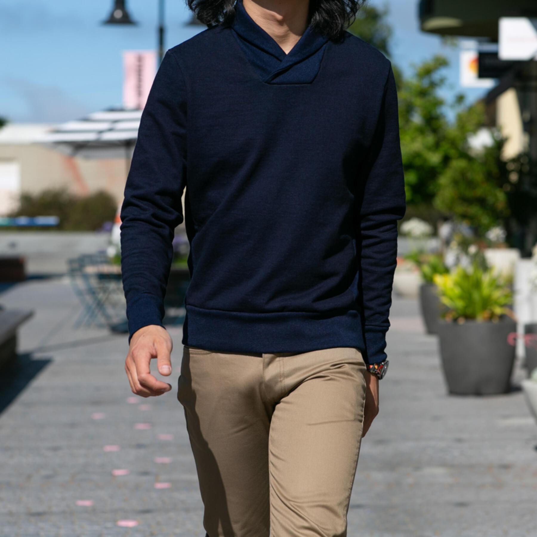 gustin shawl collar french terry - dark indigo
