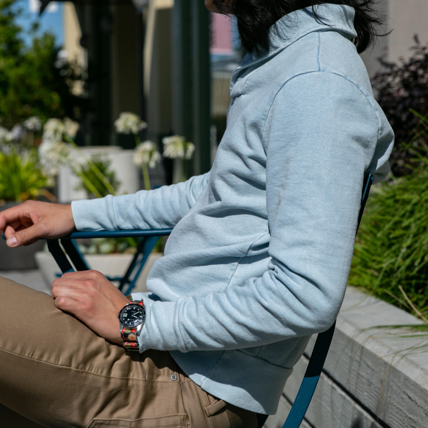 gustin sun fade indigo shawl collar sweatshirt