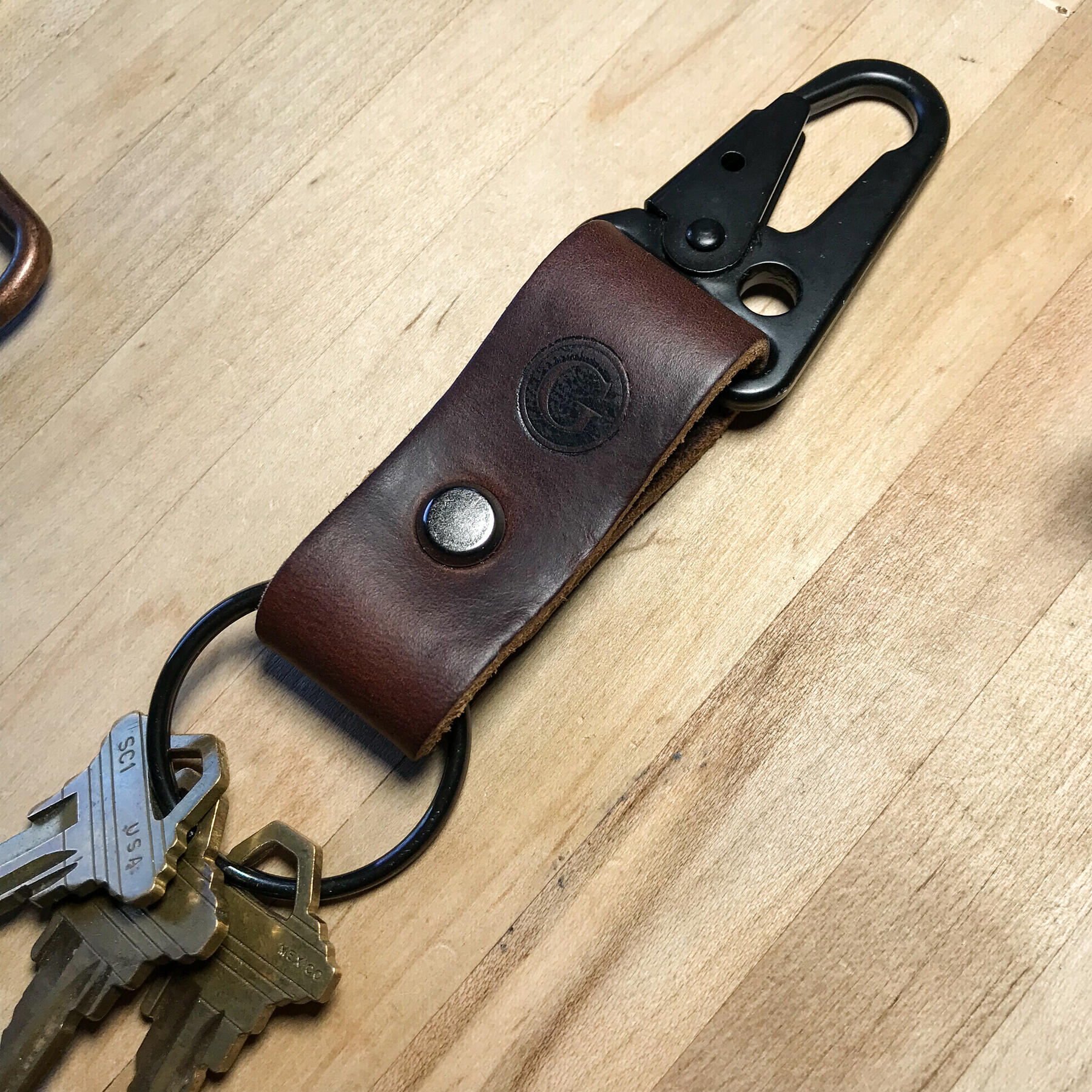 gustin military key clip - horween nut brown dublin