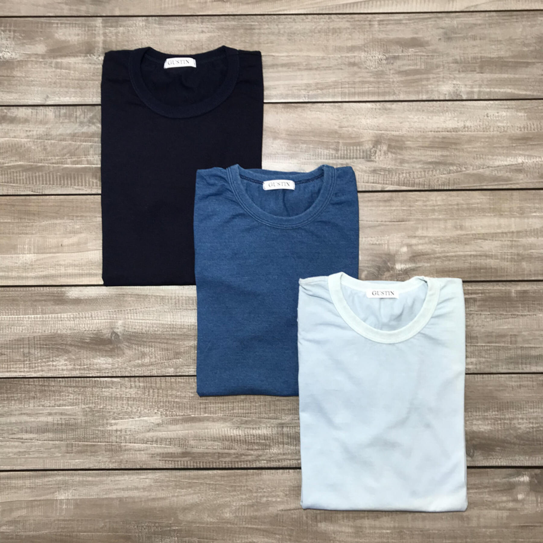 gustin indigo dyed t-shirt 3 pack - (dark, vintage, sun fade)