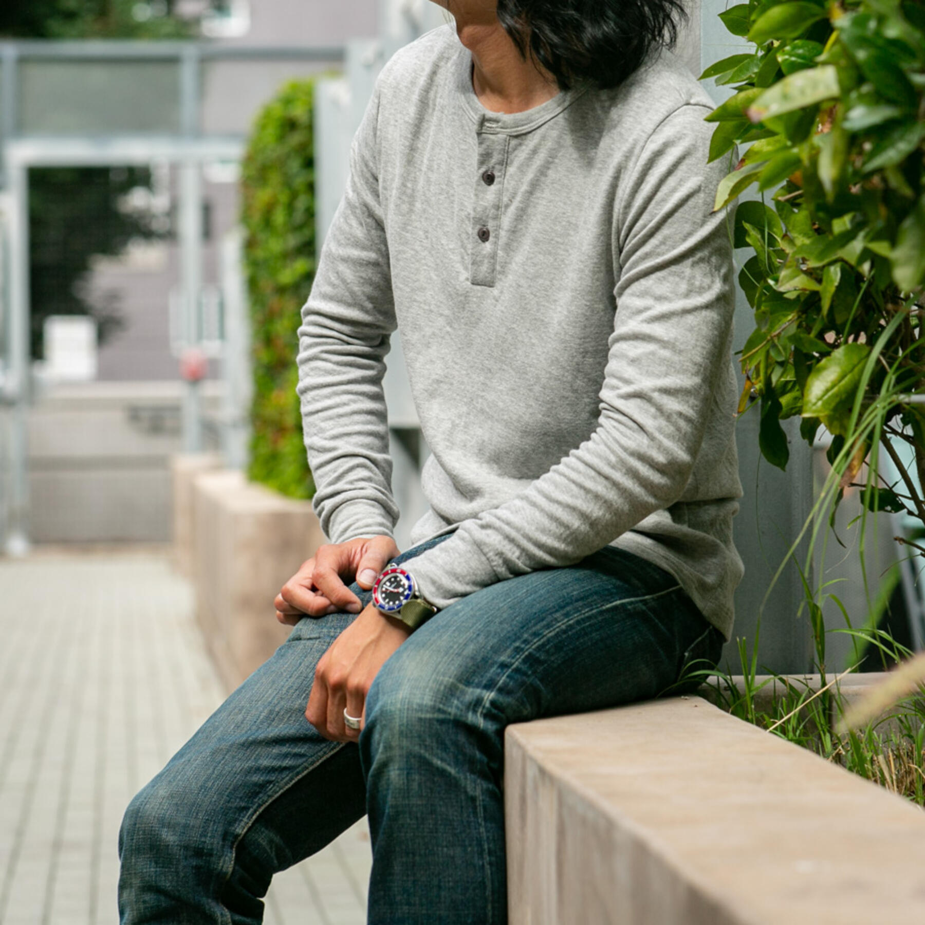 gustin double knit henley - heather grey