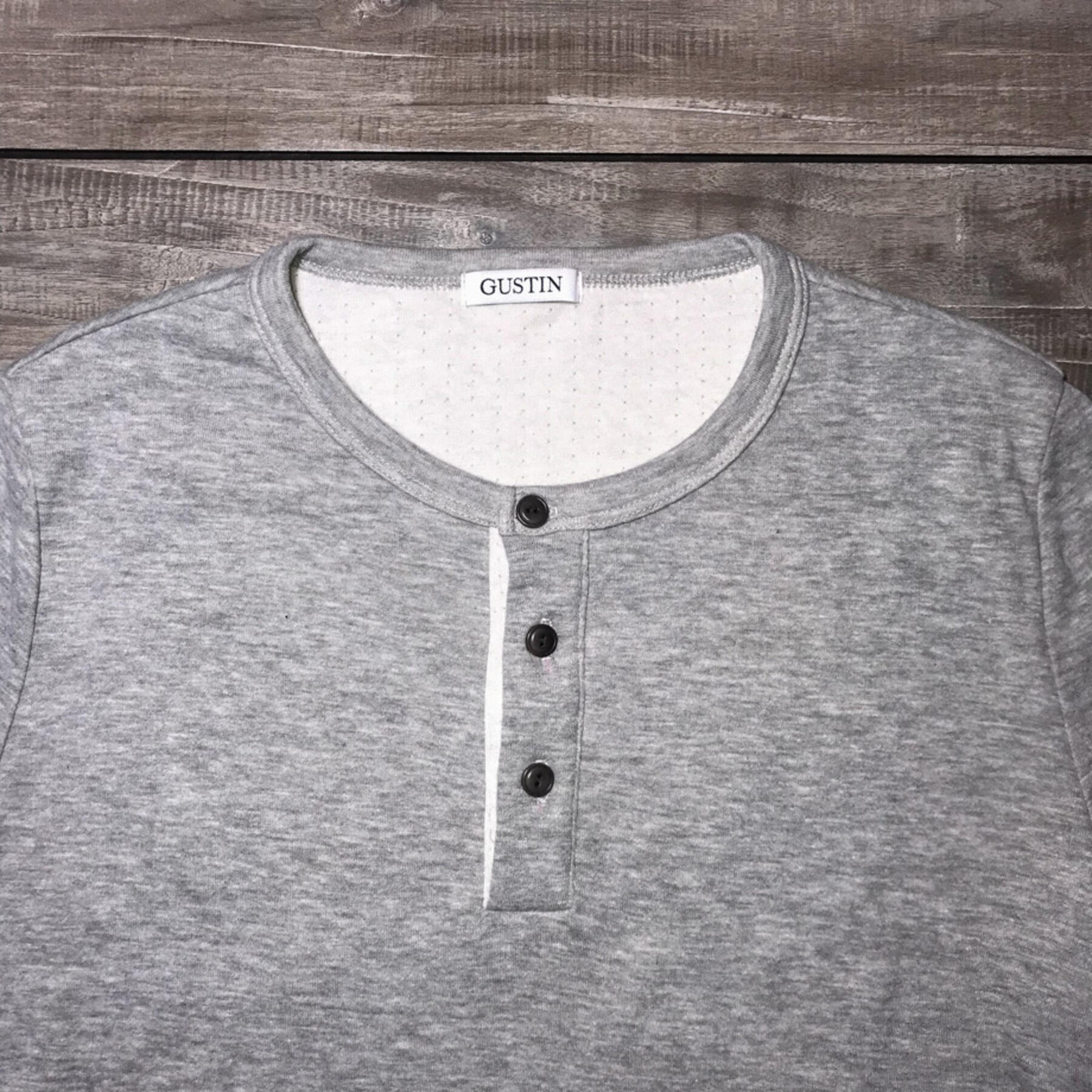 gustin double knit henley - heather grey