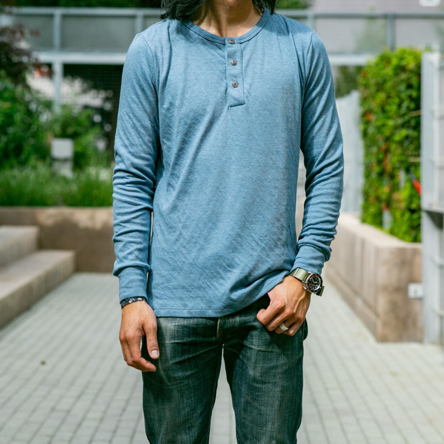 gustin double knit henley - cobalt