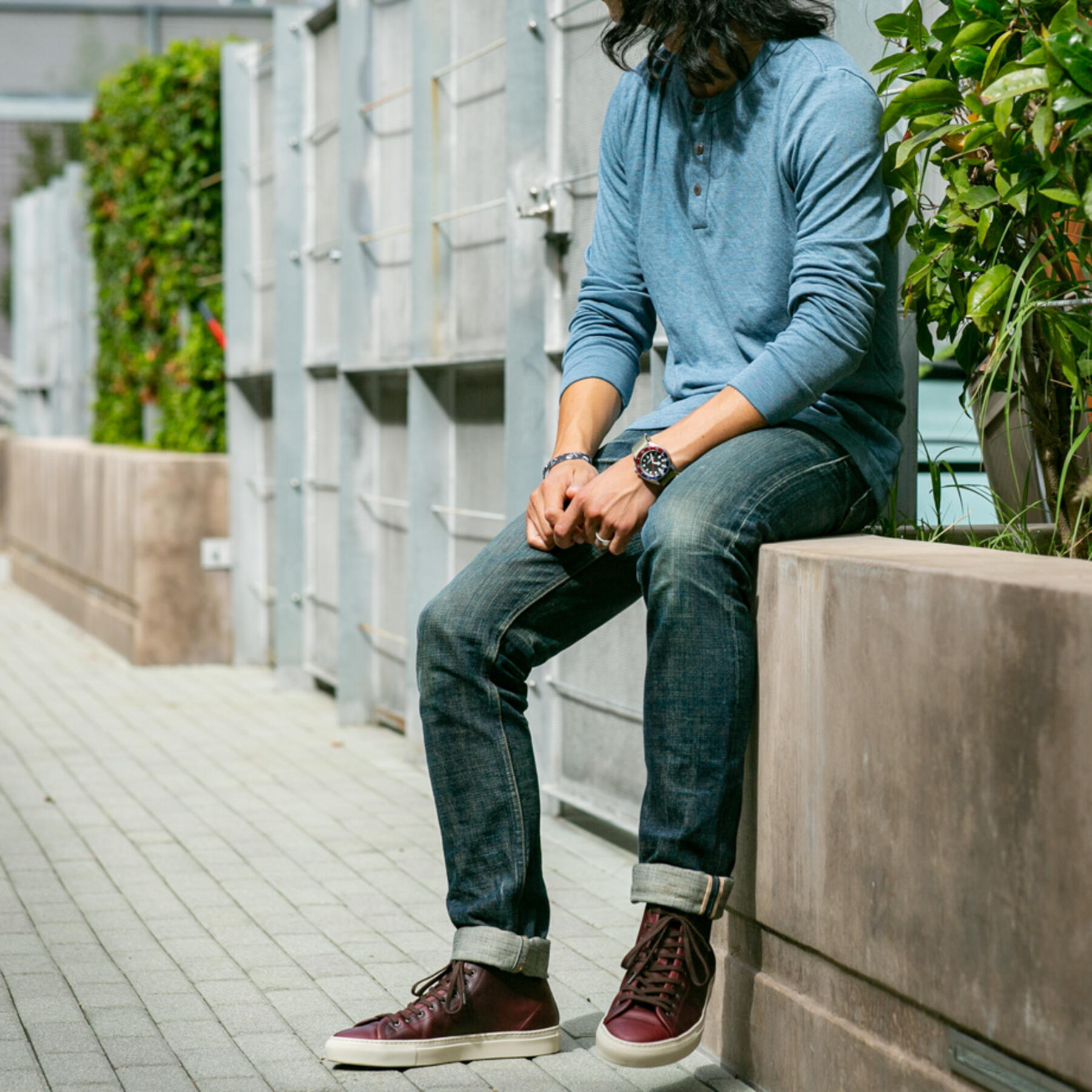 gustin double knit henley - cobalt
