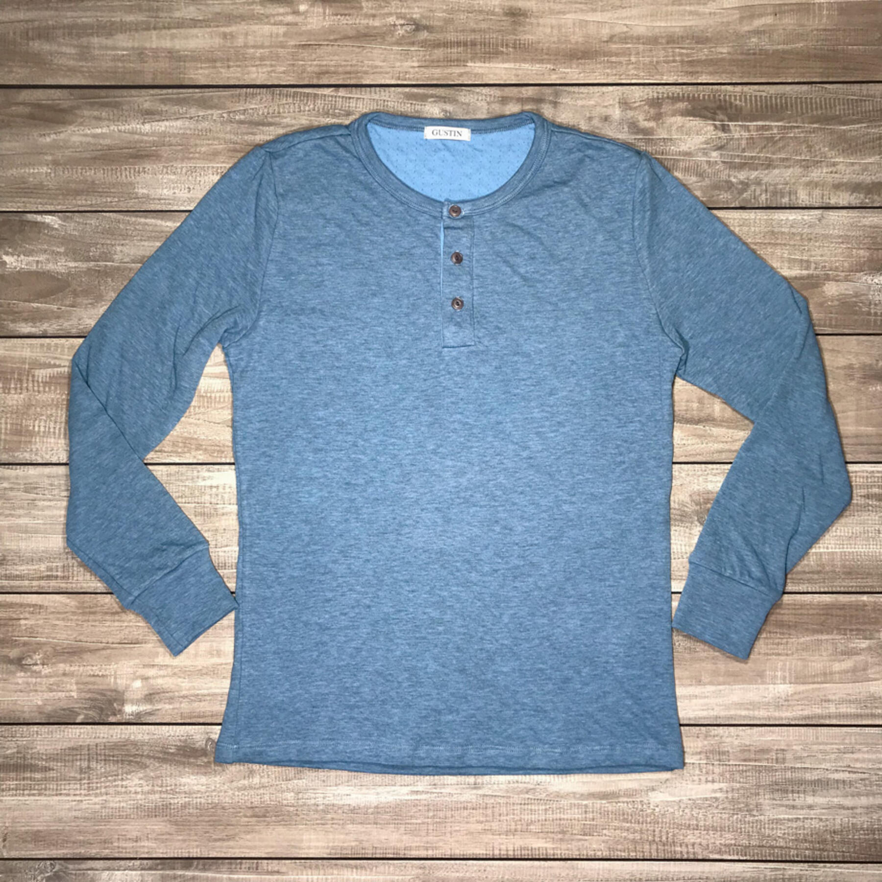 gustin double knit henley - cobalt