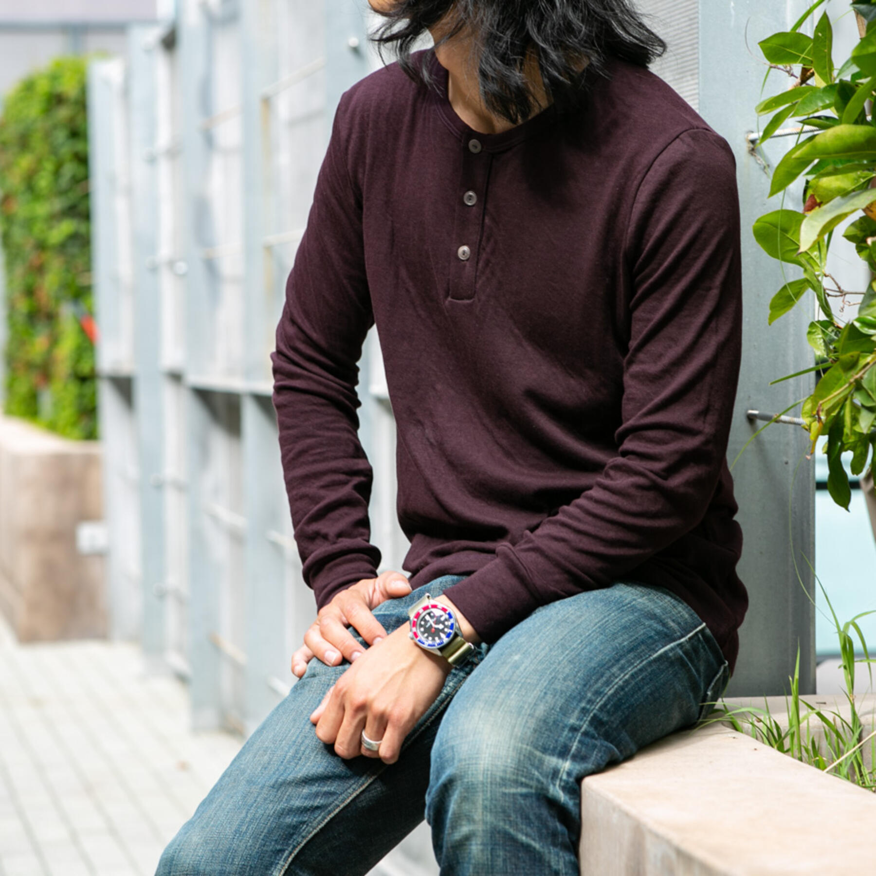 gustin double knit henley - oxblood