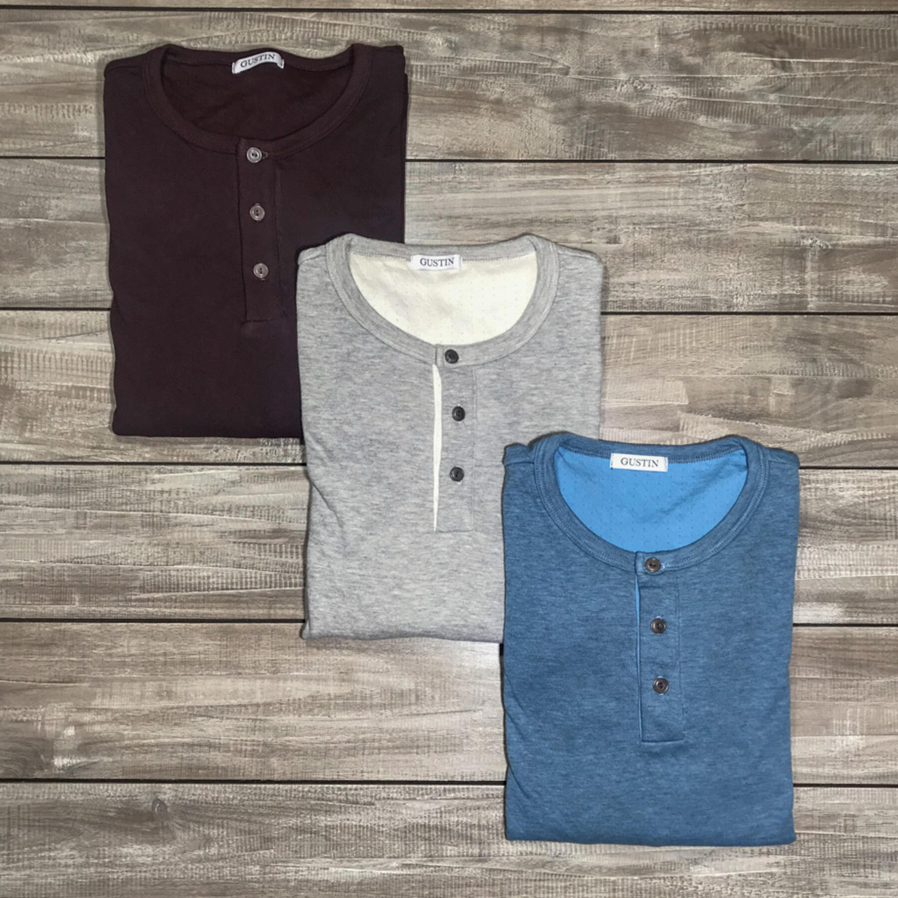 gustin double knit henley 3 pack