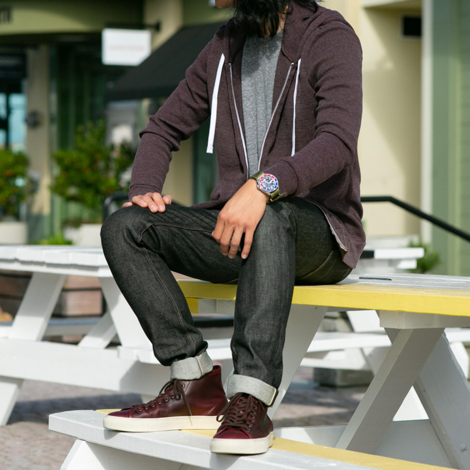 gustin waffle zip hoodie - oxblood