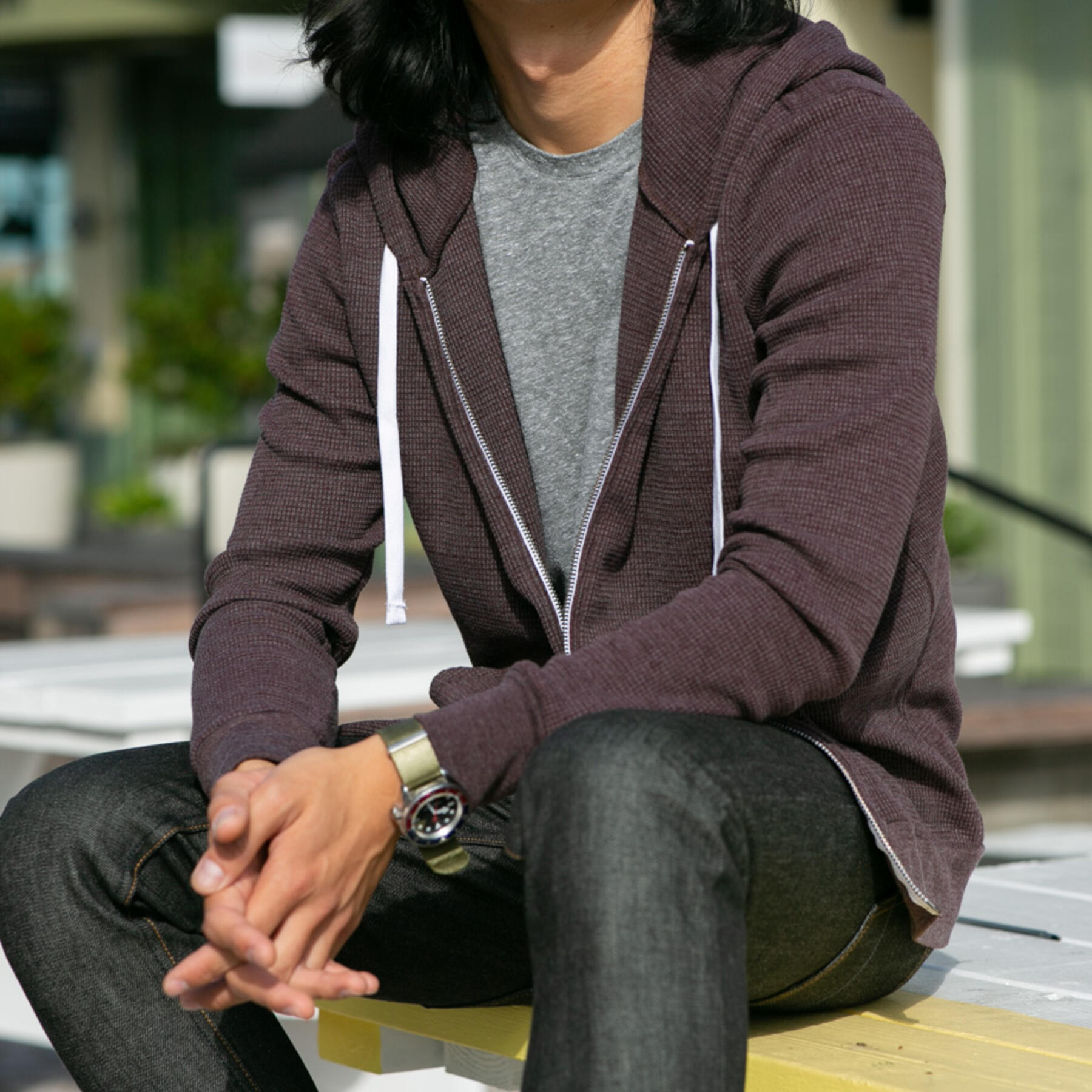gustin waffle zip hoodie - oxblood