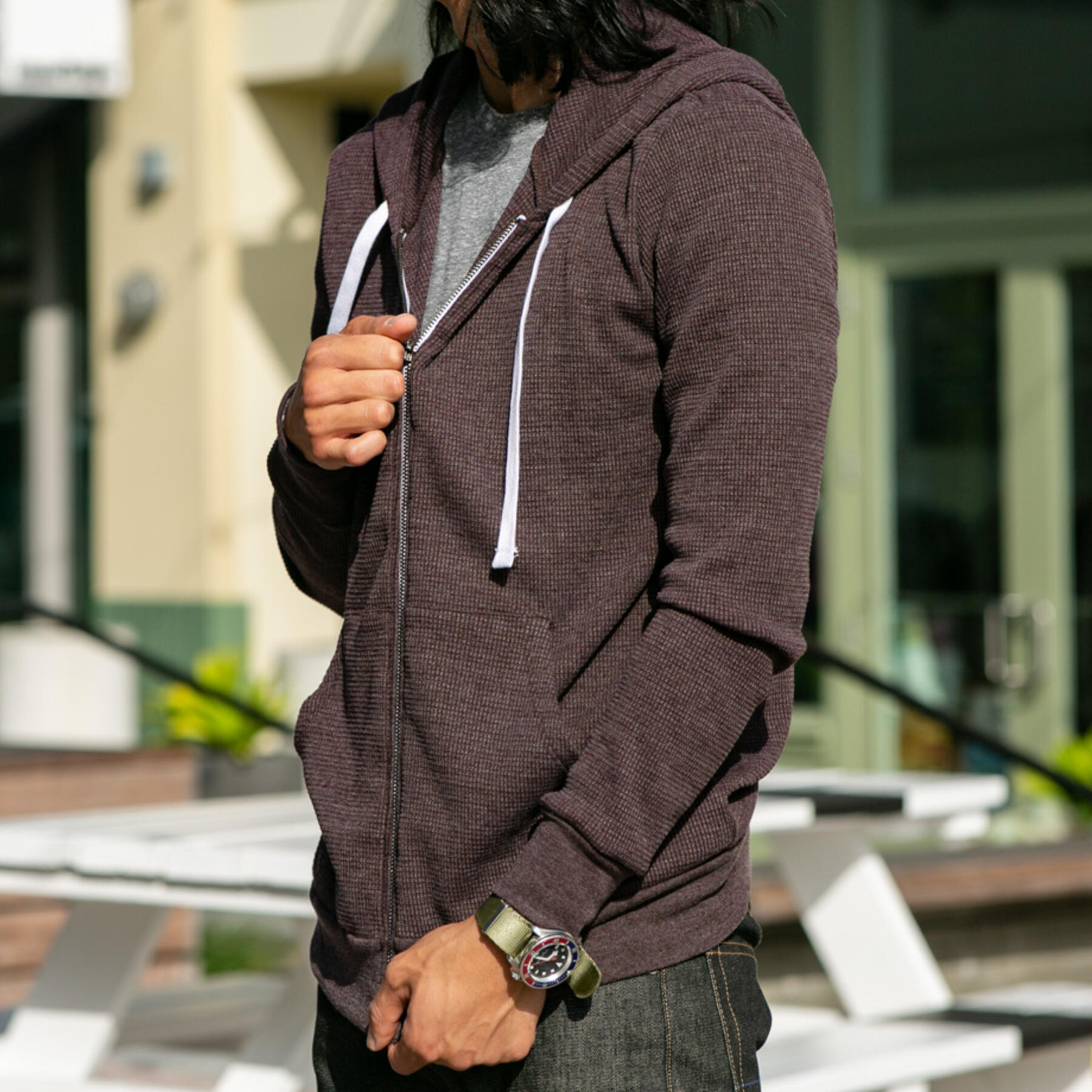 gustin waffle zip hoodie - oxblood