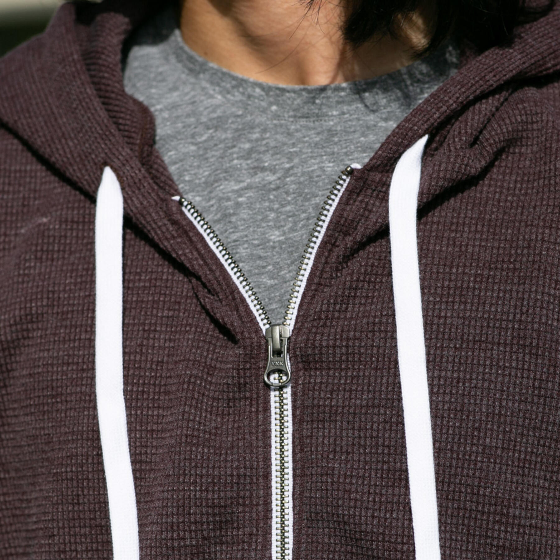 gustin waffle zip hoodie - oxblood