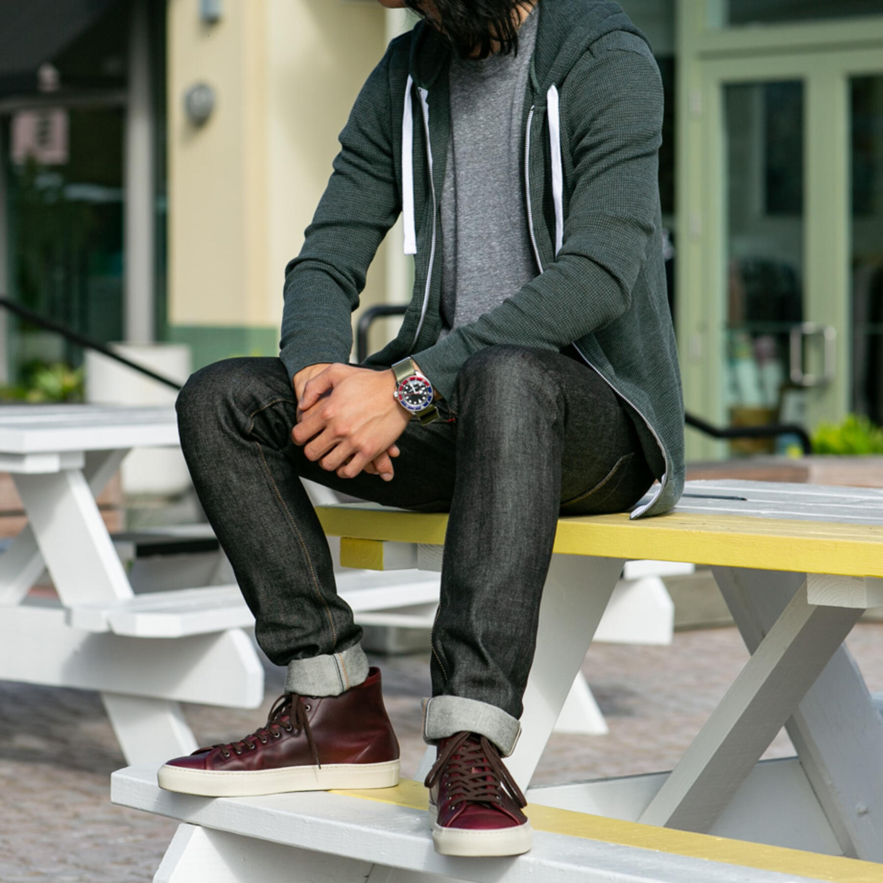 gustin waffle zip hoodie - forest