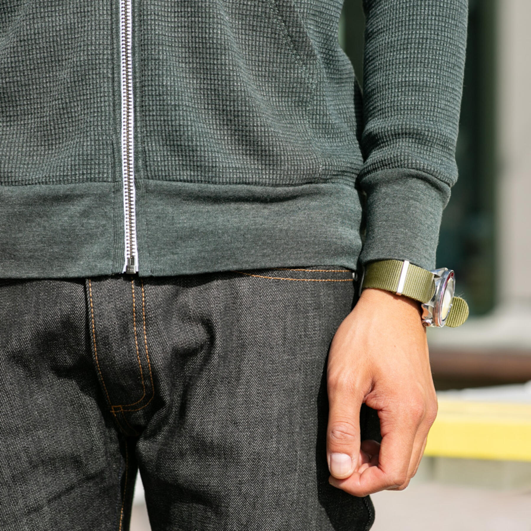 gustin waffle zip hoodie - forest