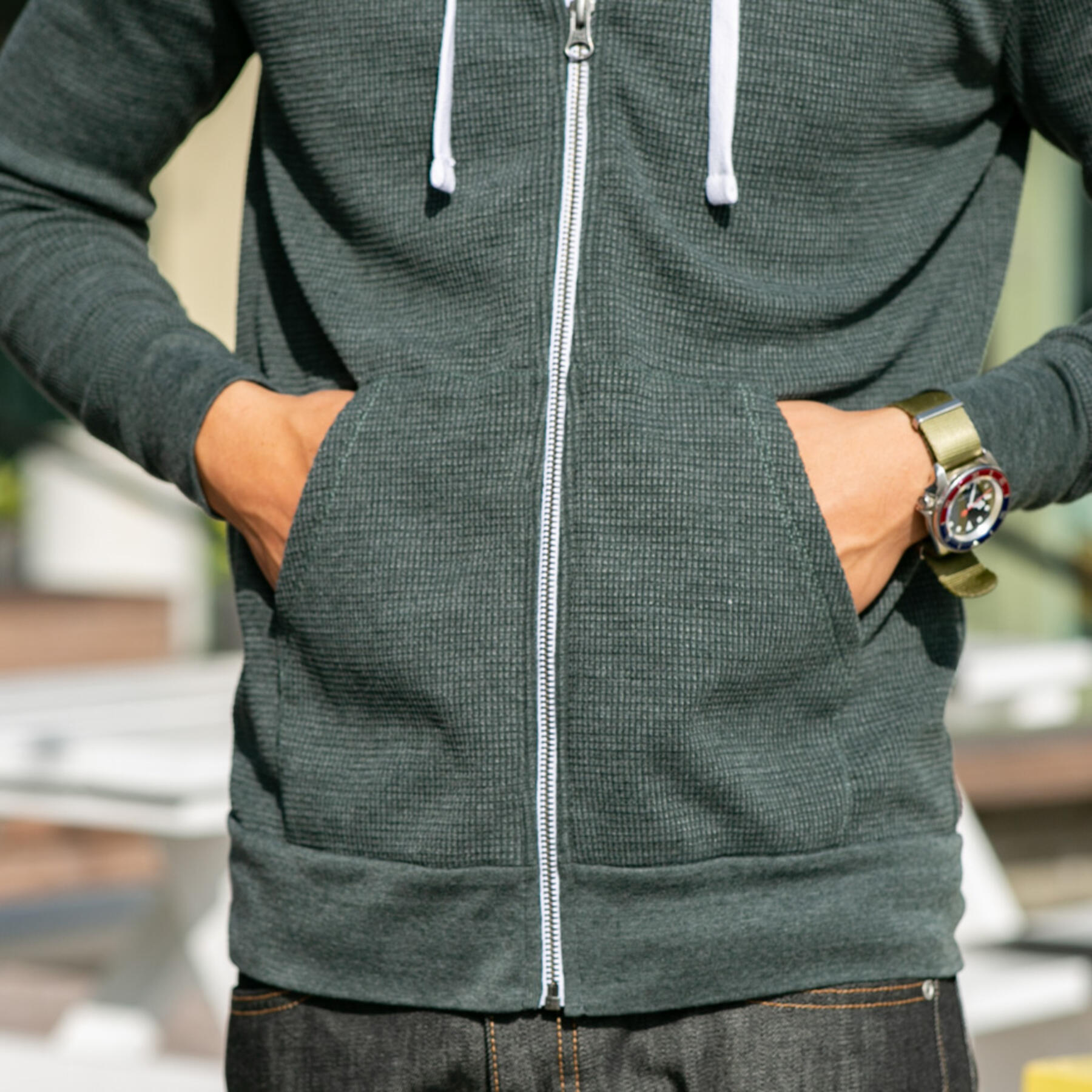 gustin waffle zip hoodie - forest