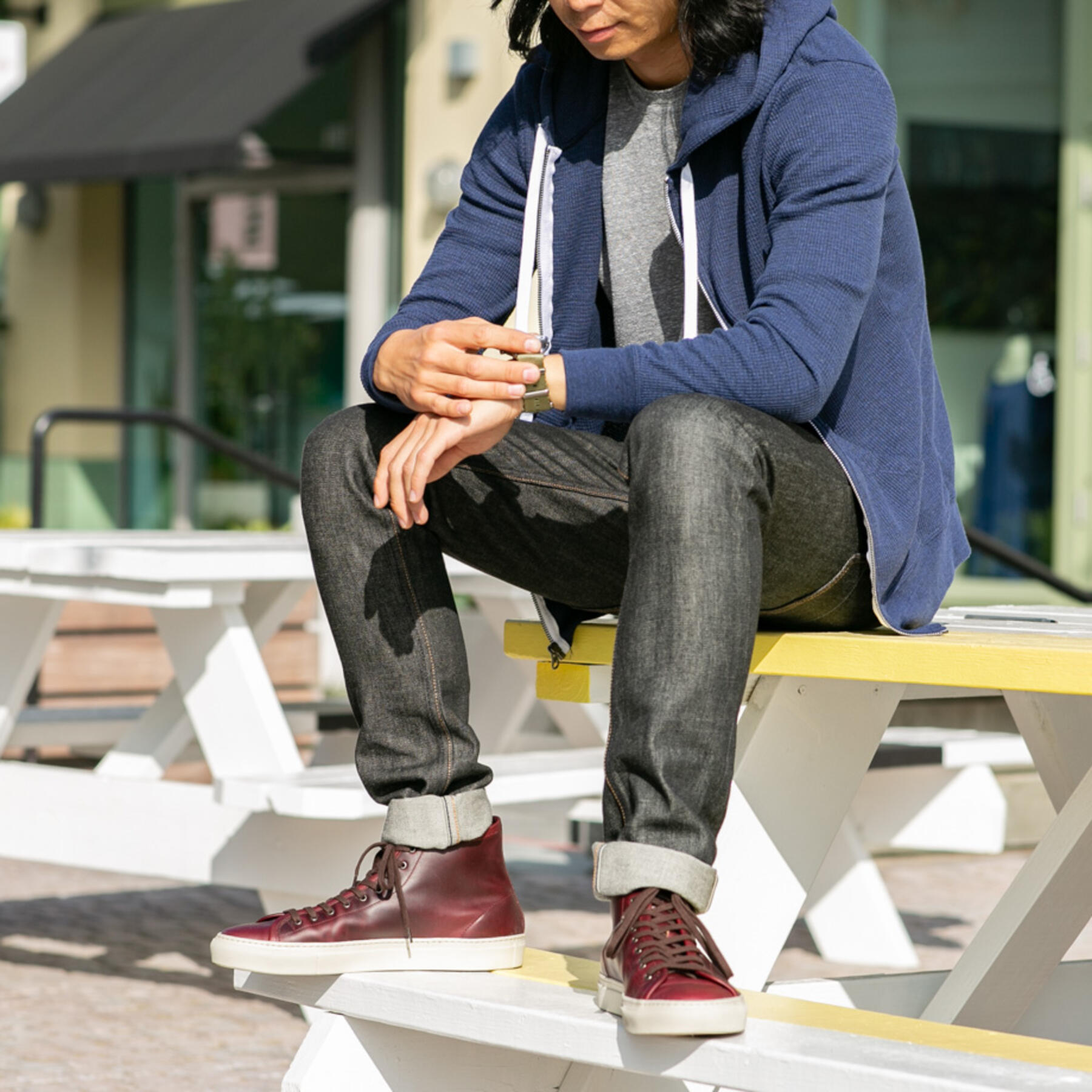 gustin waffle zip hoodie - navy