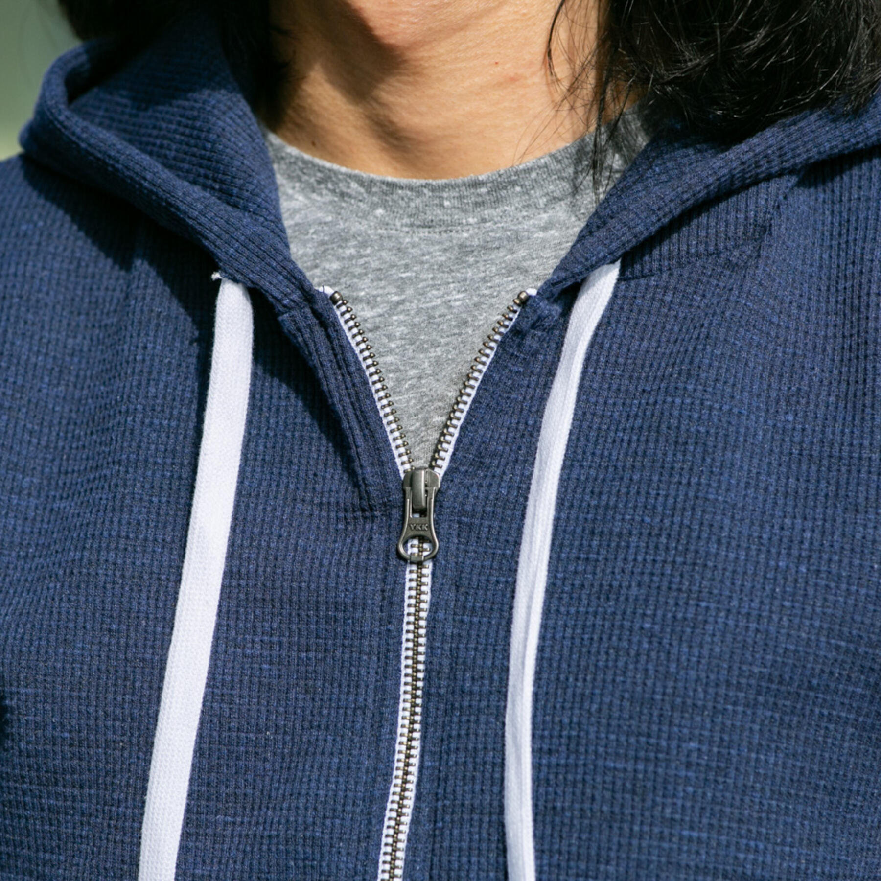 gustin waffle zip hoodie - navy